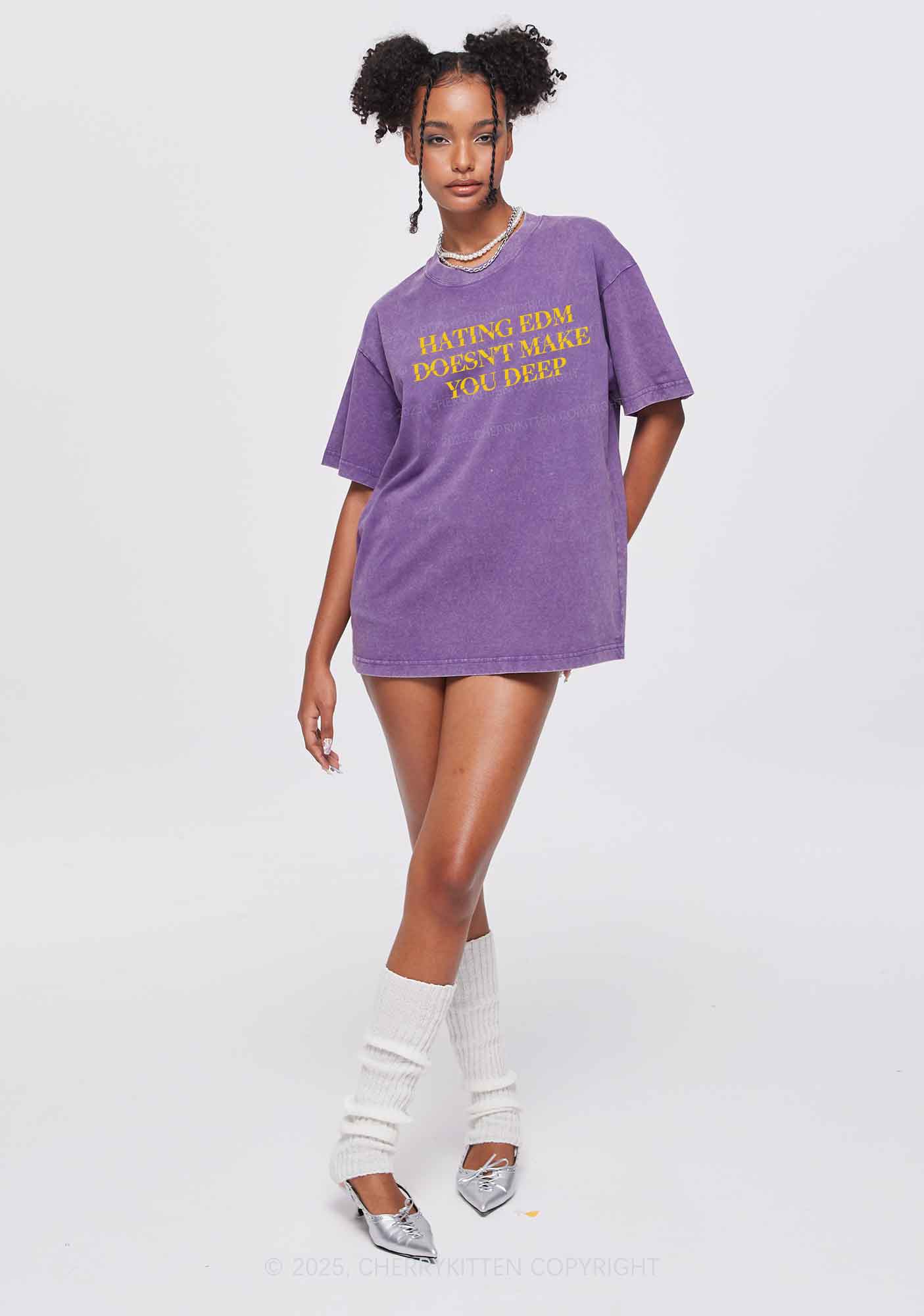 Hating Edm Y2K Shirts Washed Tee Cherrykitten