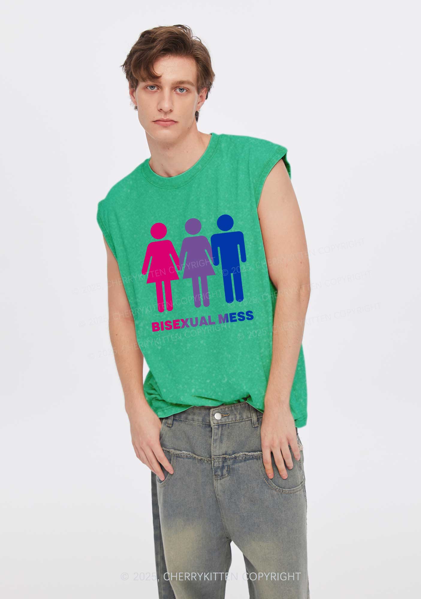 Bisexual Mess Love Pride Y2K Washed Muscle Tank Cherrykitten