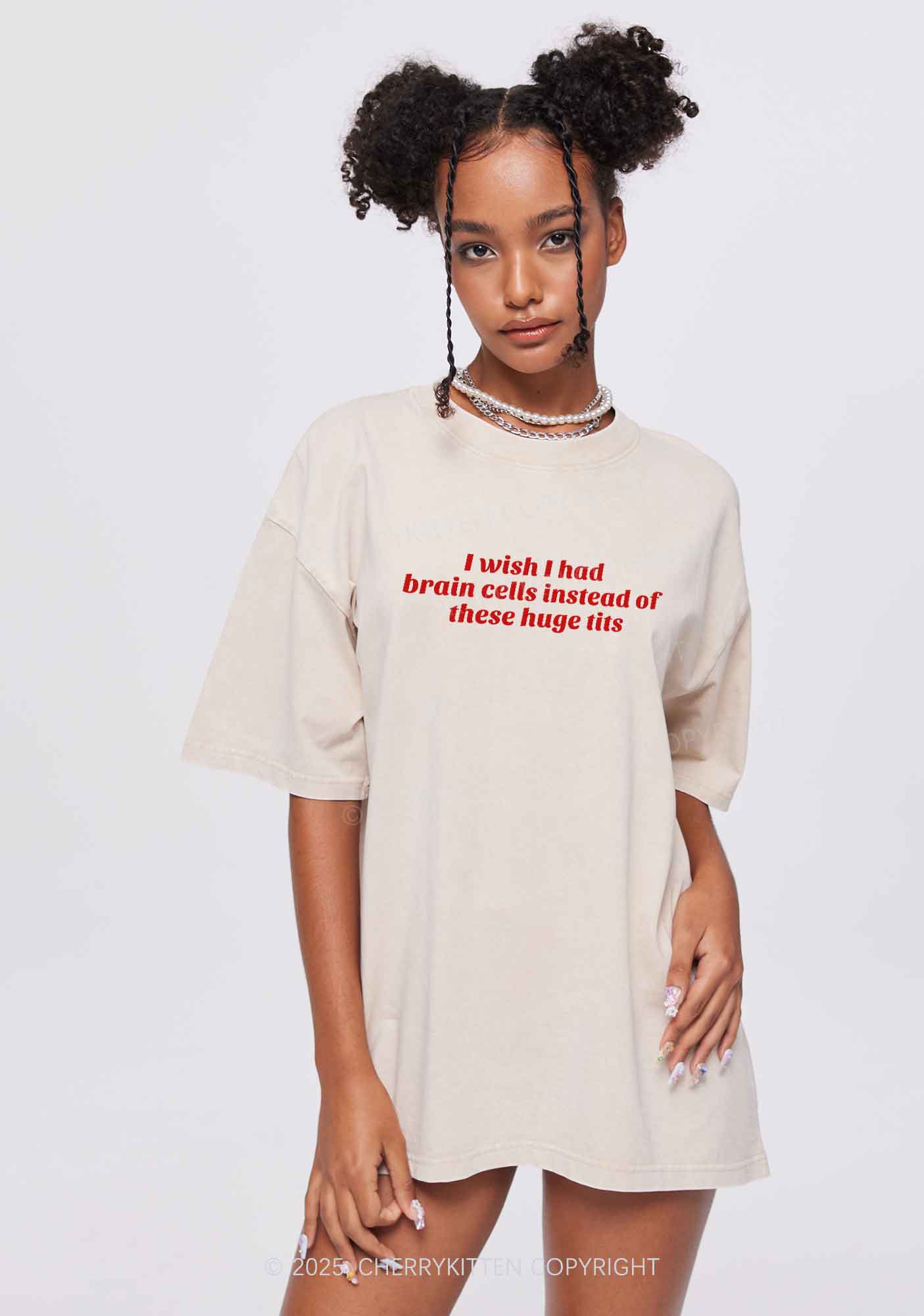 I Wish Brain Cells Y2K Shirts Washed Tee Cherrykitten