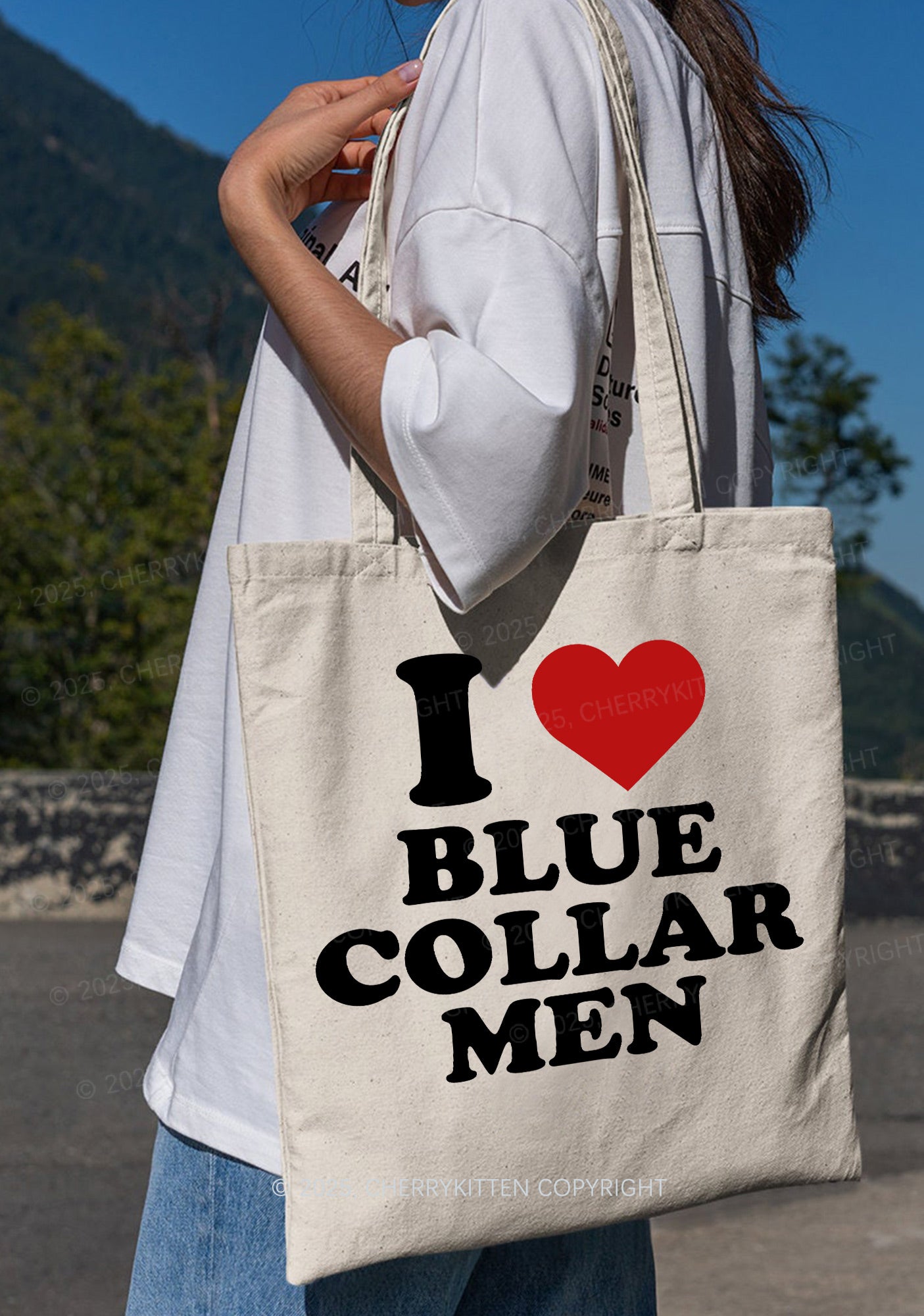 I Love Blue Collar Men Y2K Canvas Tote Bag Cherrykitten