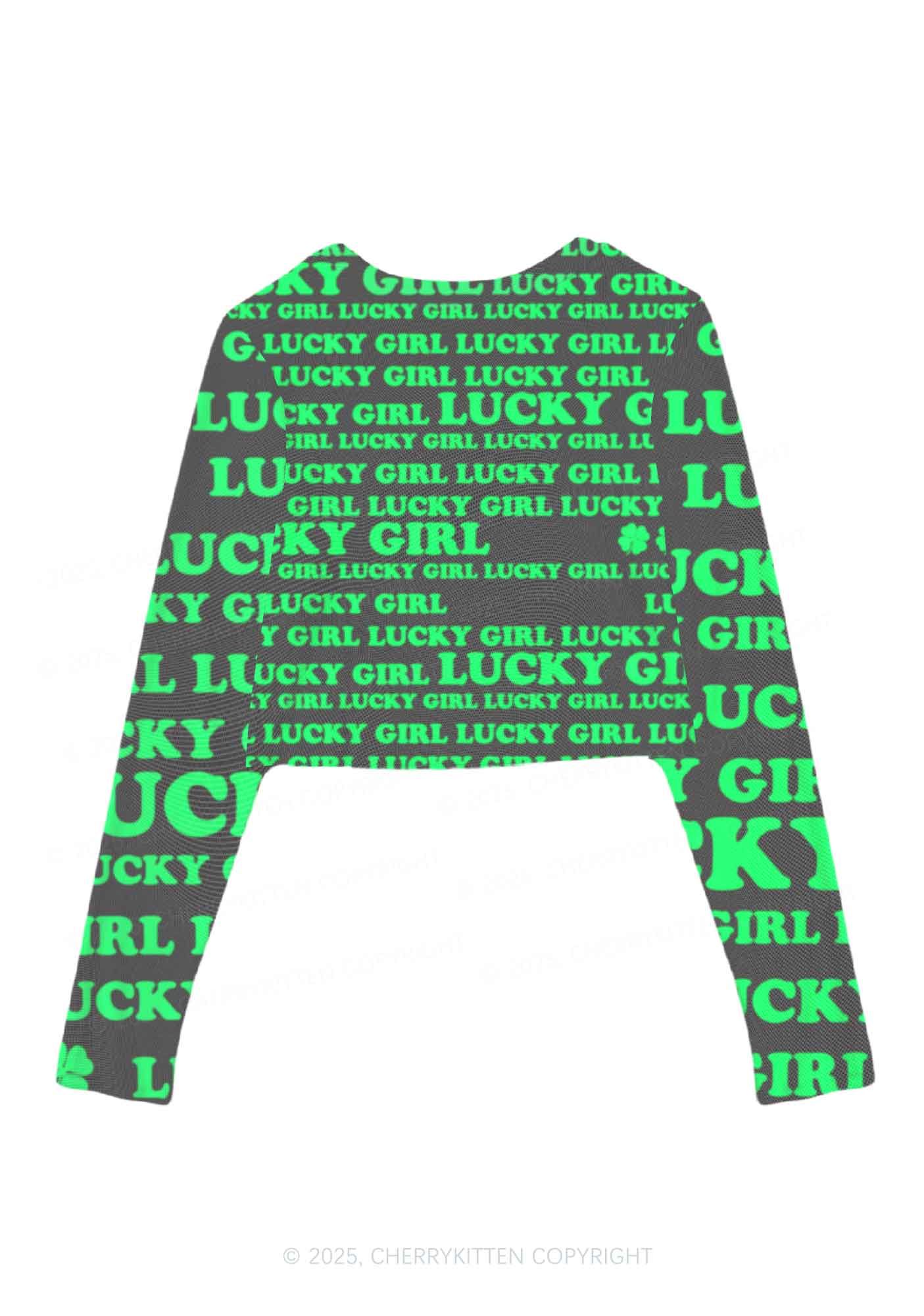Lucky Girl Y2K Mesh Long Sleeve Crop Top Cherrykitten