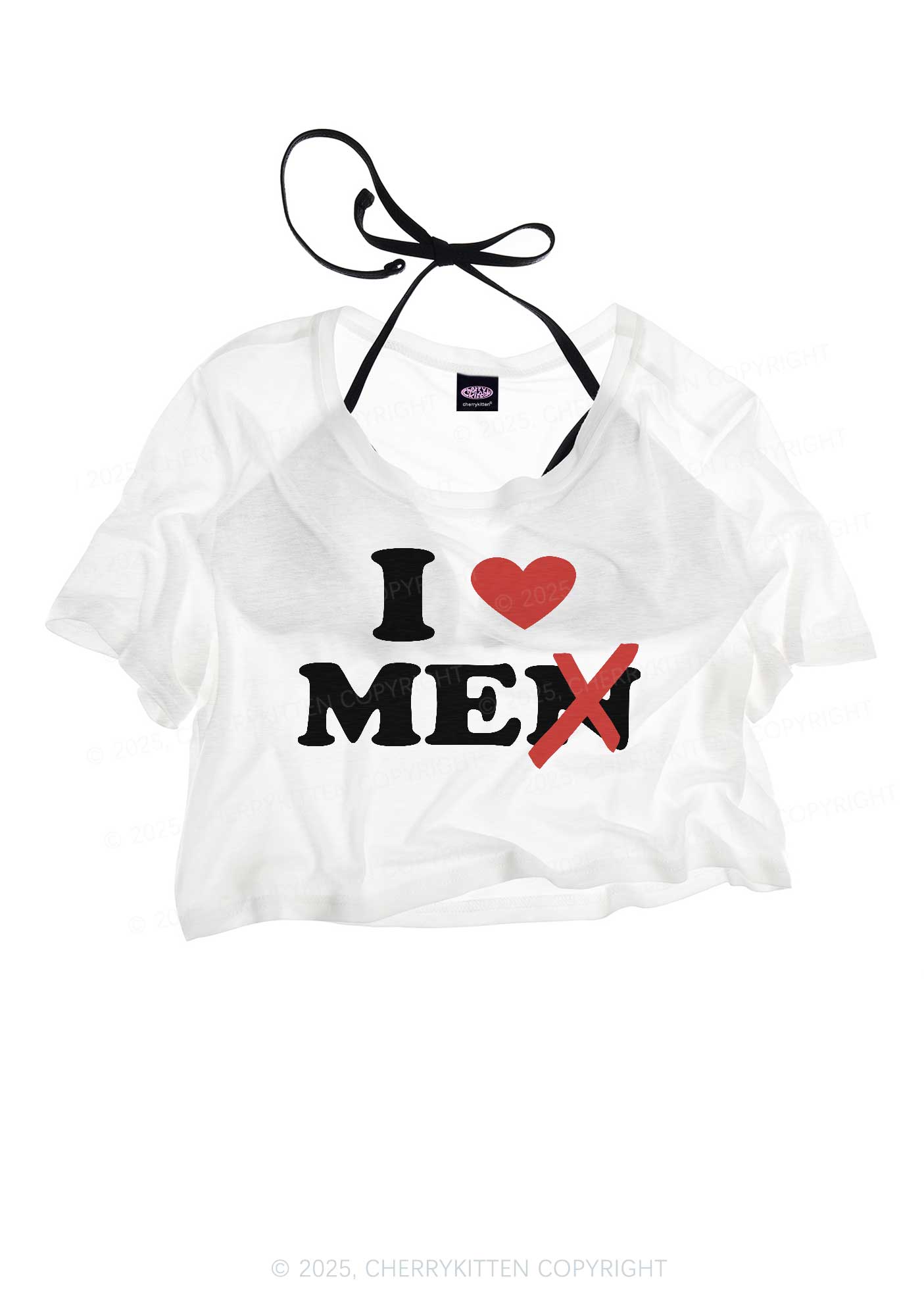 Love Me Not Men Y2K Sheer Crop Tee Cherrykitten