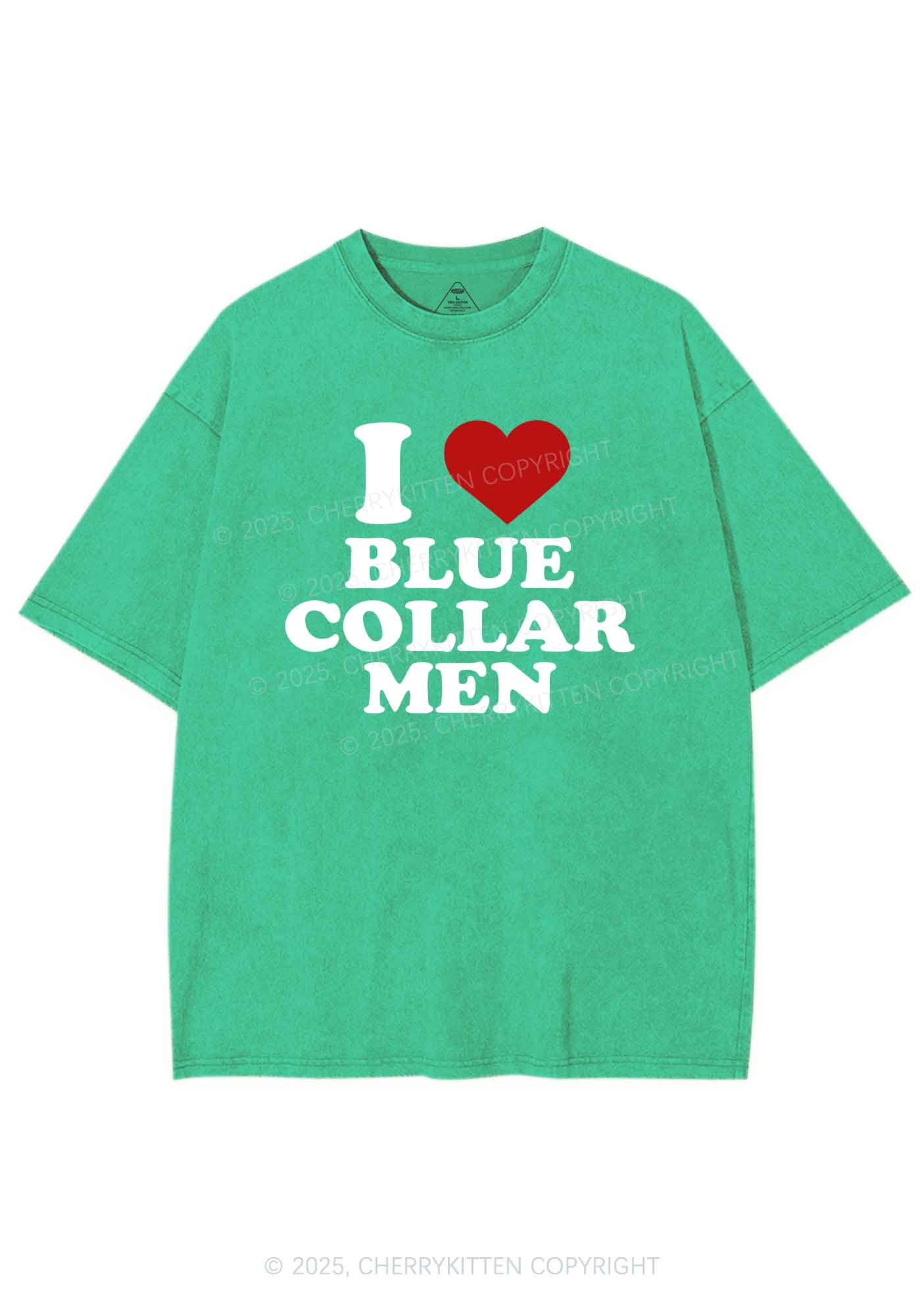 I Love Blue Collar Men Y2K Shirts Washed Tee Cherrykitten