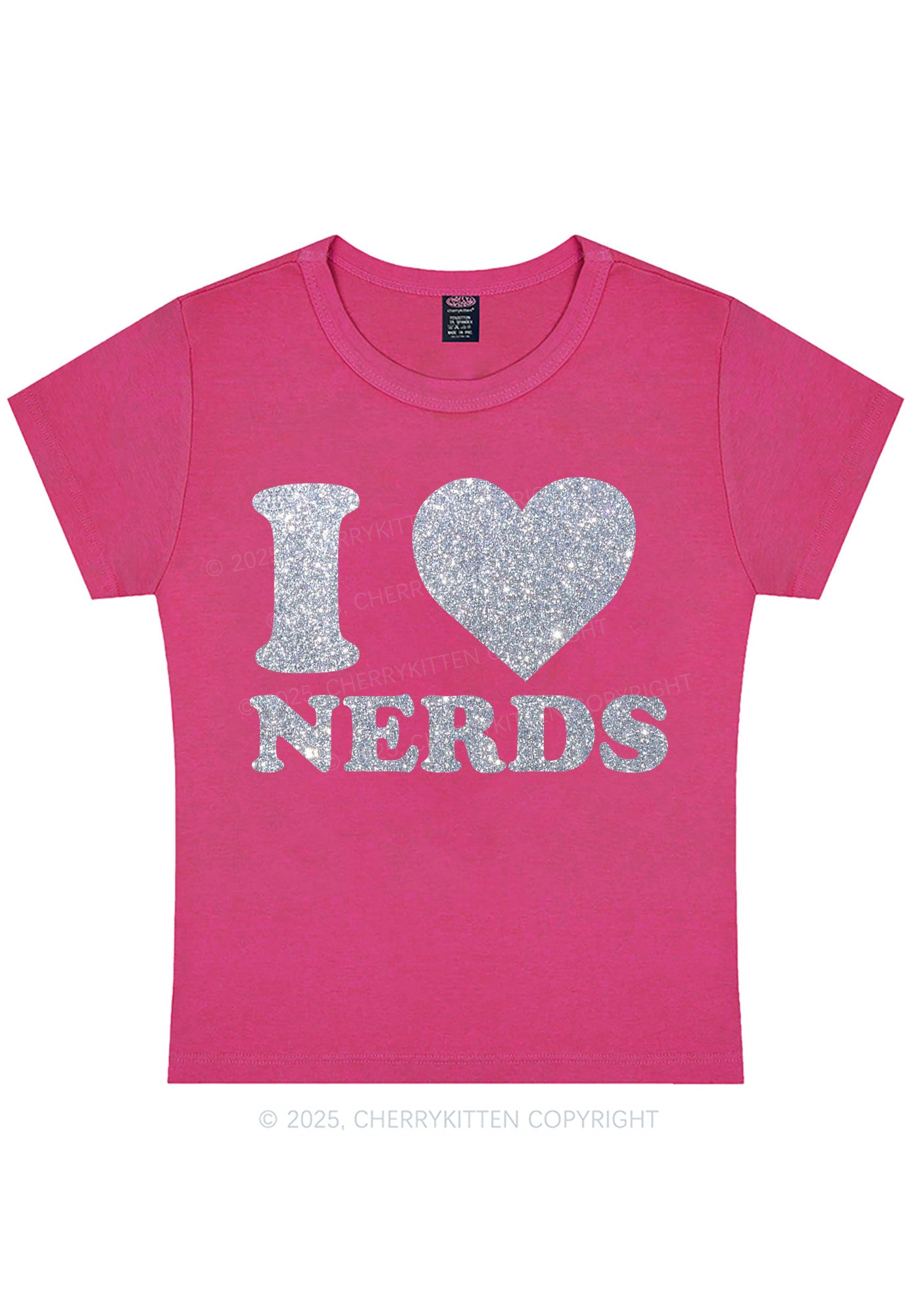 Glitter I Love Nerds Y2K Baby Tee Cherrykitten