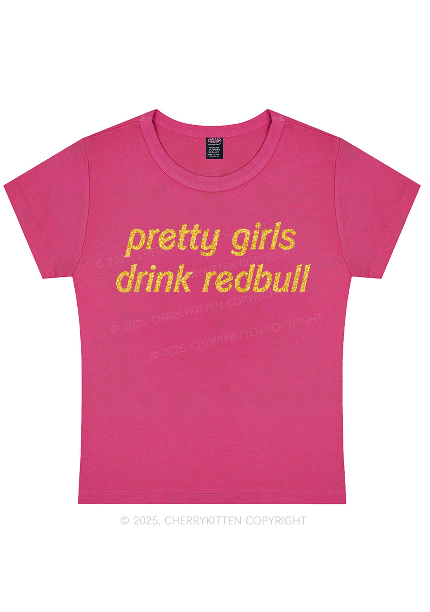 Glitter Pretty Girls Drink Redbull Y2K Baby Tee Cherrykitten
