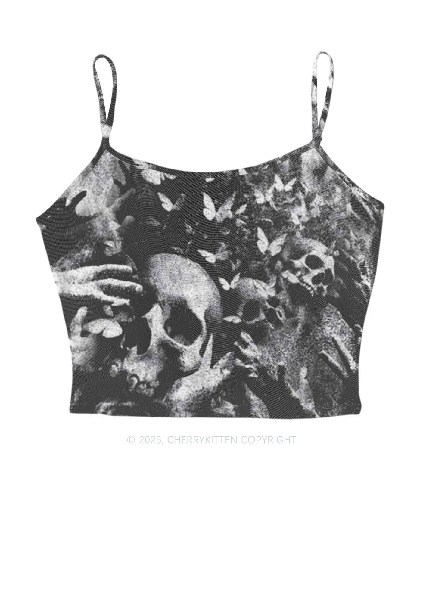 Halloween Gothic Skull Y2K Mesh Cami Tank Cherrykitten