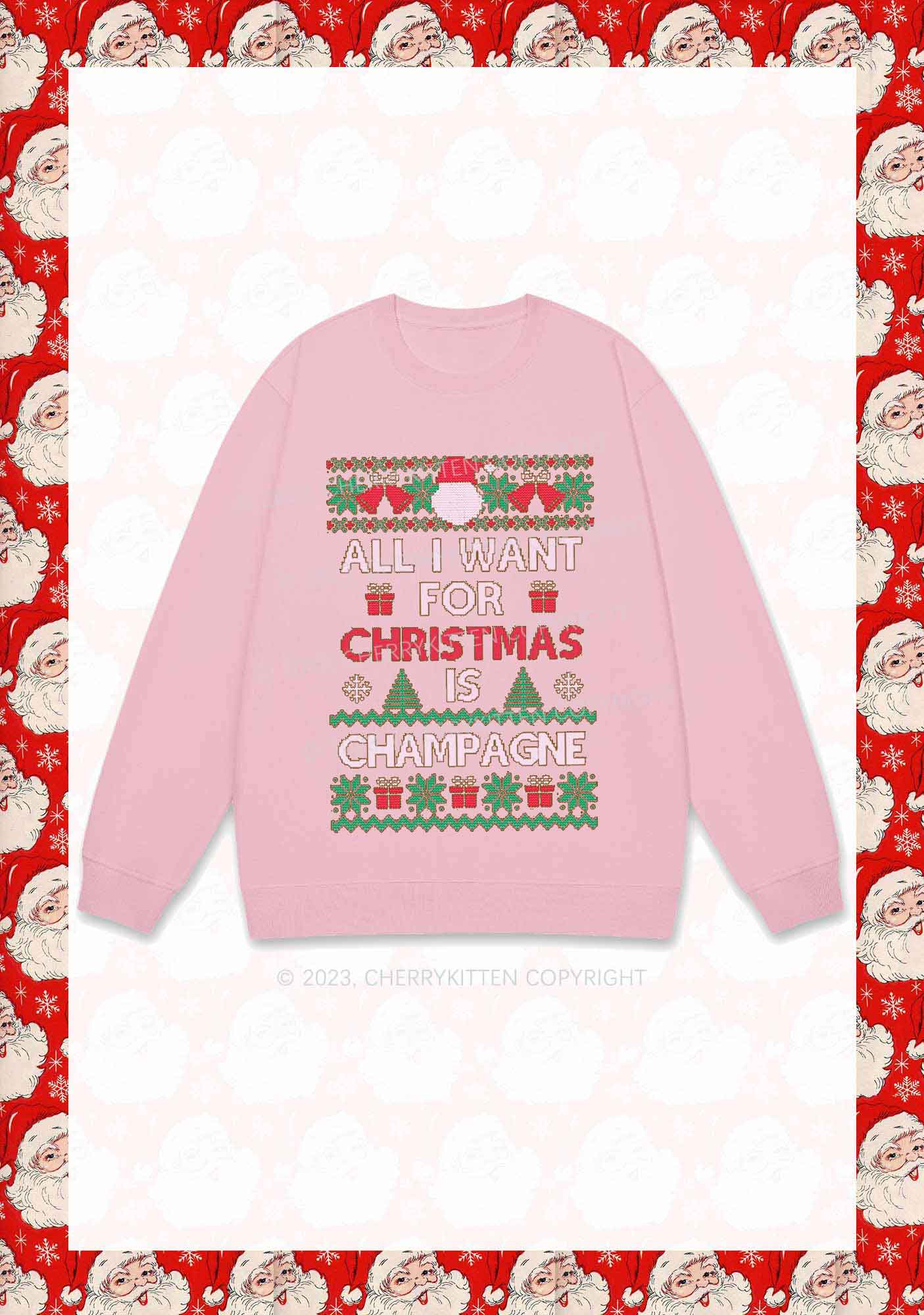 All I Want For Christmas Is Champagne Y2K Sweatshirt Cherrykitten