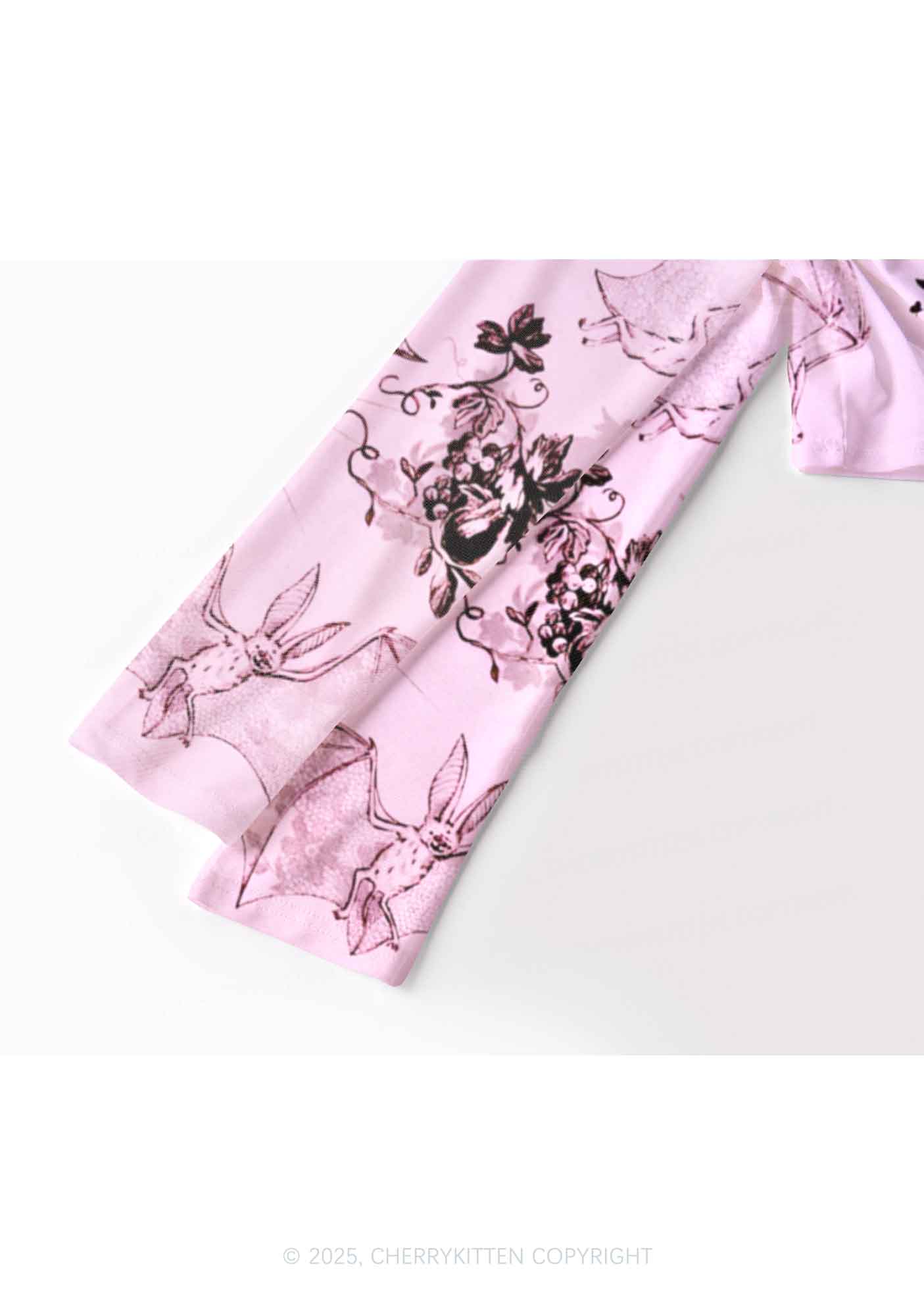 Pink Bat Y2K Mesh Long Sleeve Crop Top Cherrykitten