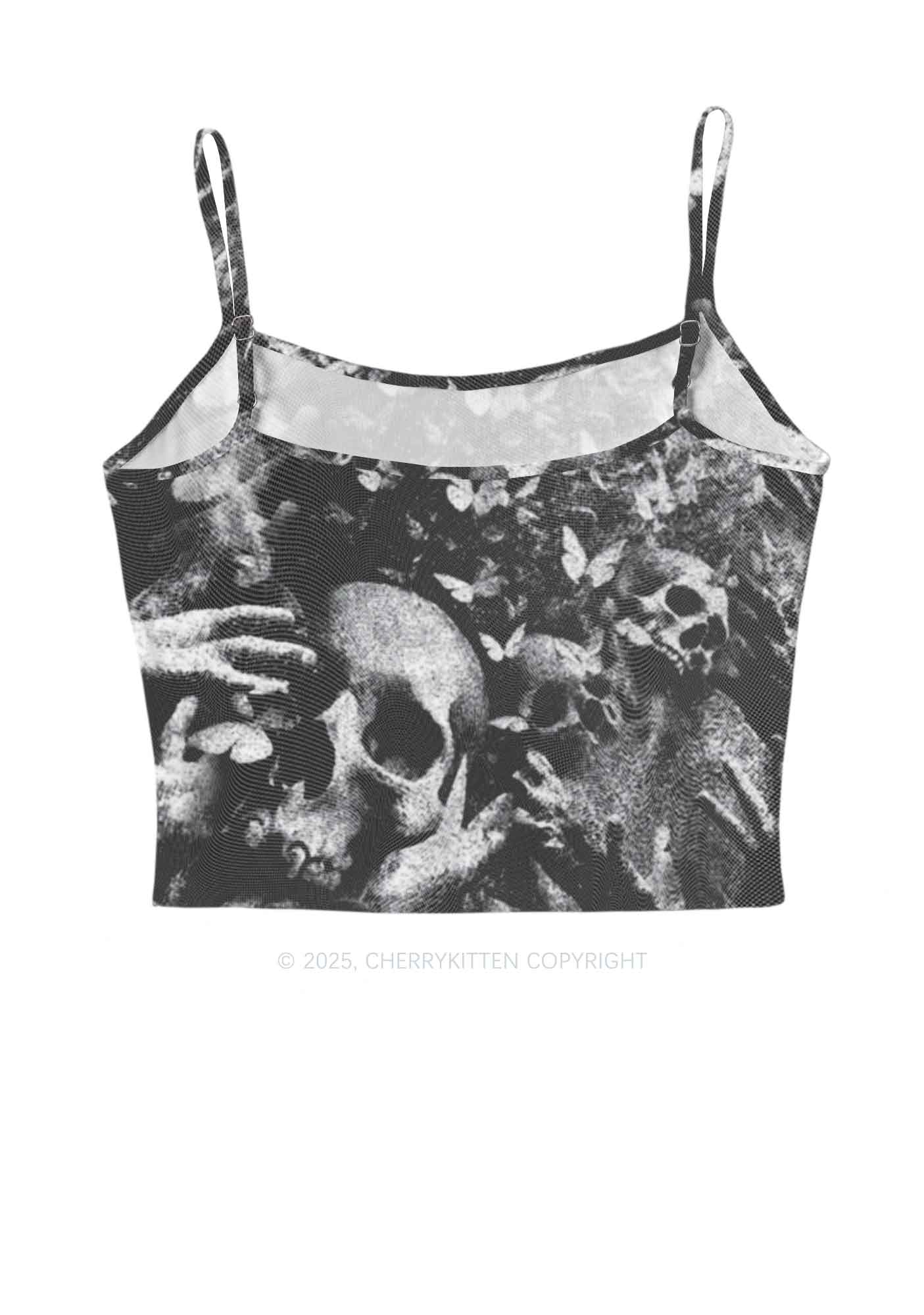 Halloween Gothic Skull Y2K Mesh Cami Tank Cherrykitten