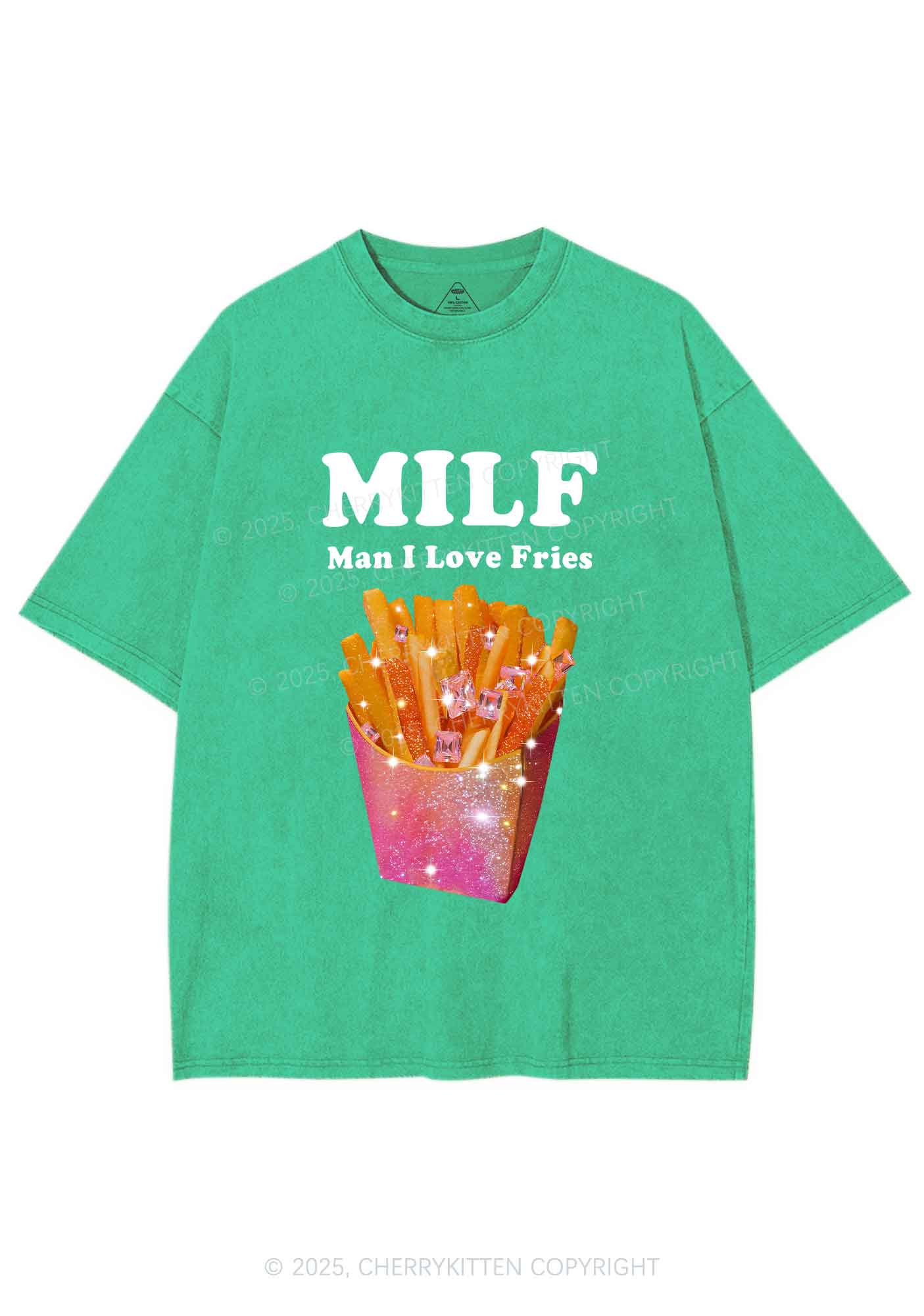 Man I Love Fries Y2K Shirts Washed Tee Cherrykitten