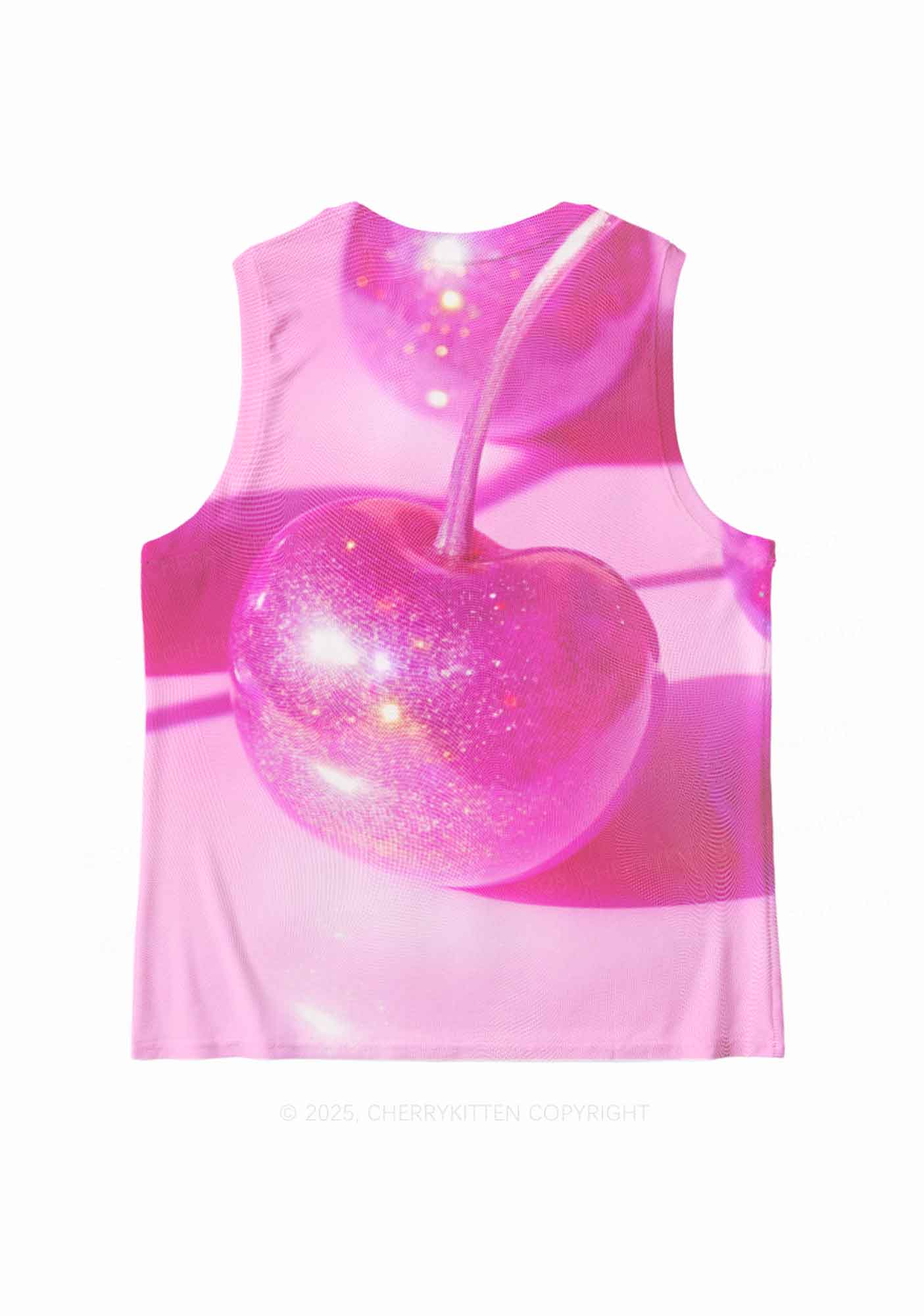 Glitter Pink Cherry Y2K Mesh Muscle Tank Cherrykitten