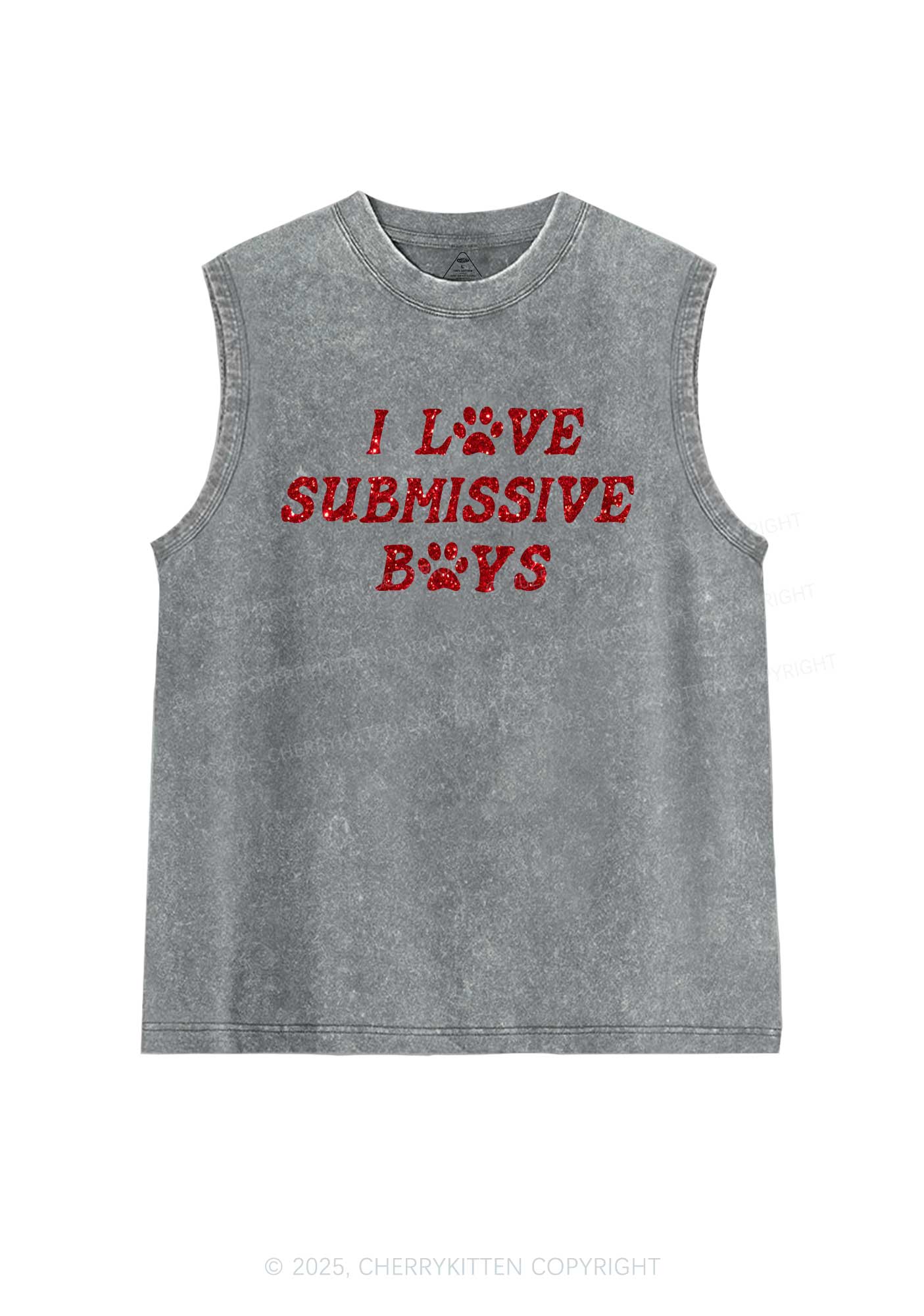 Glitter I Love S Boys Y2K Washed Muscle Tank Cherrykitten