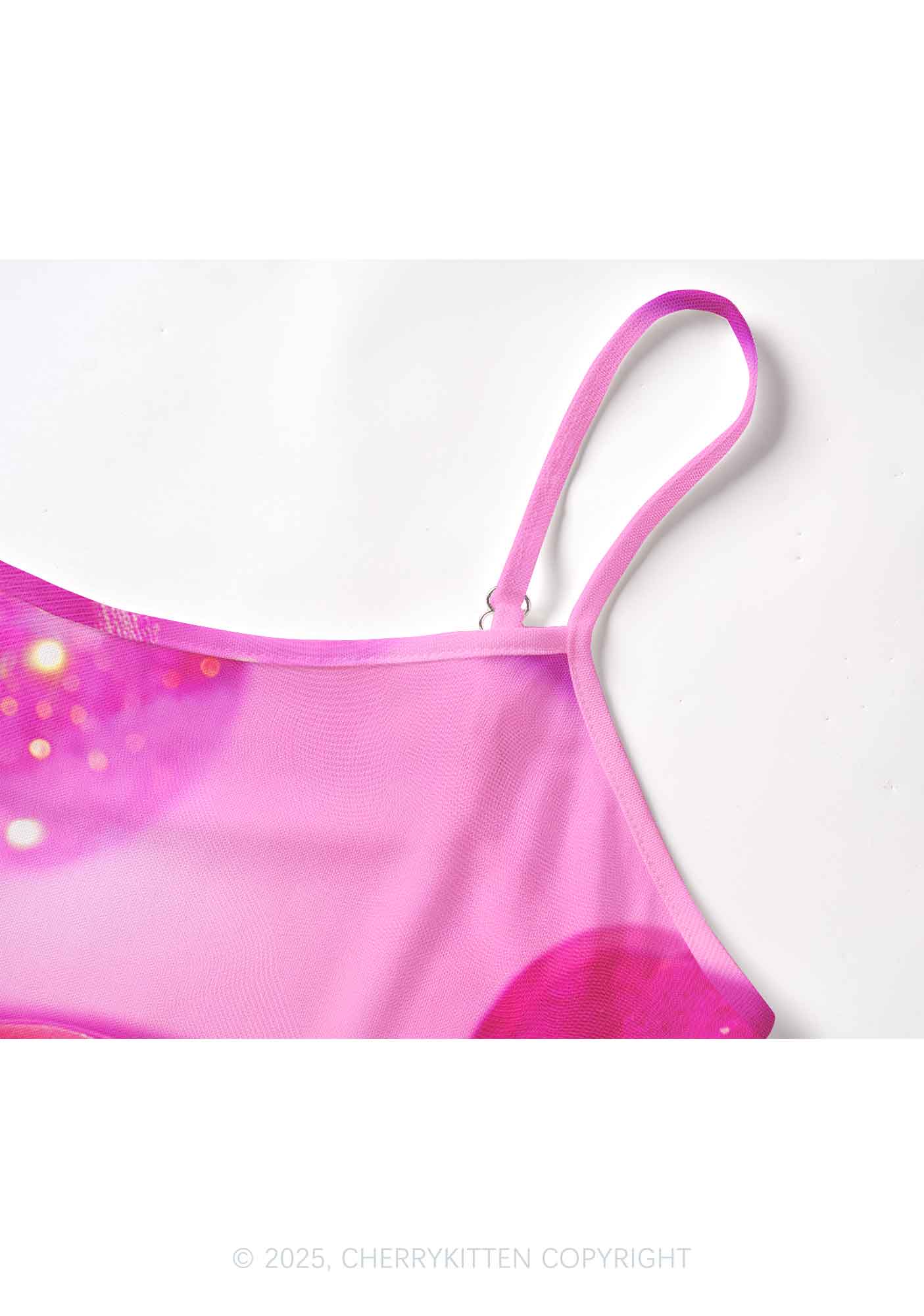 Glitter Pink Cherry Y2K Mesh Cami Tank Cherrykitten