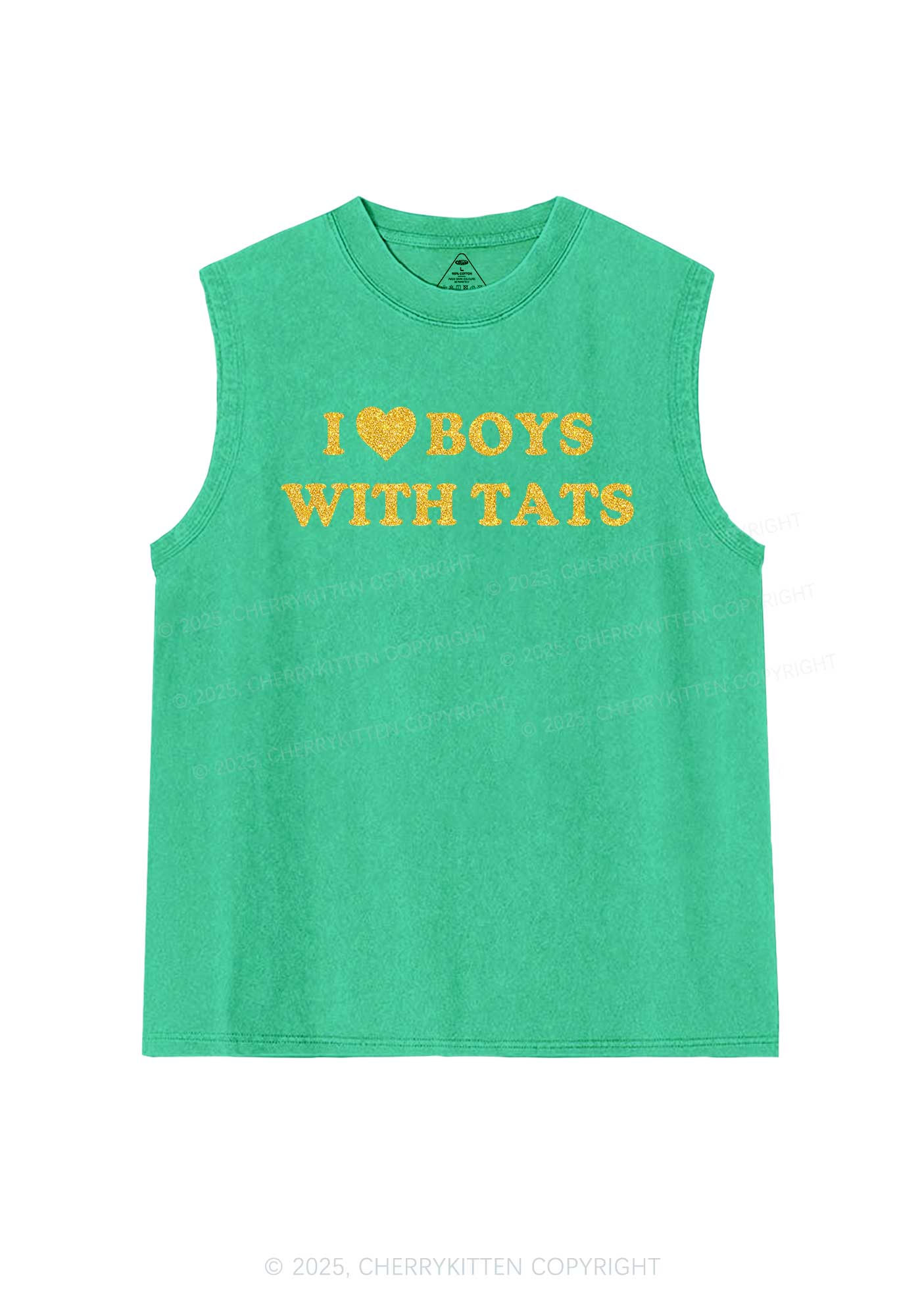 Glitter I Love Boys With Tats Y2K Washed Muscle Tank Cherrykitten