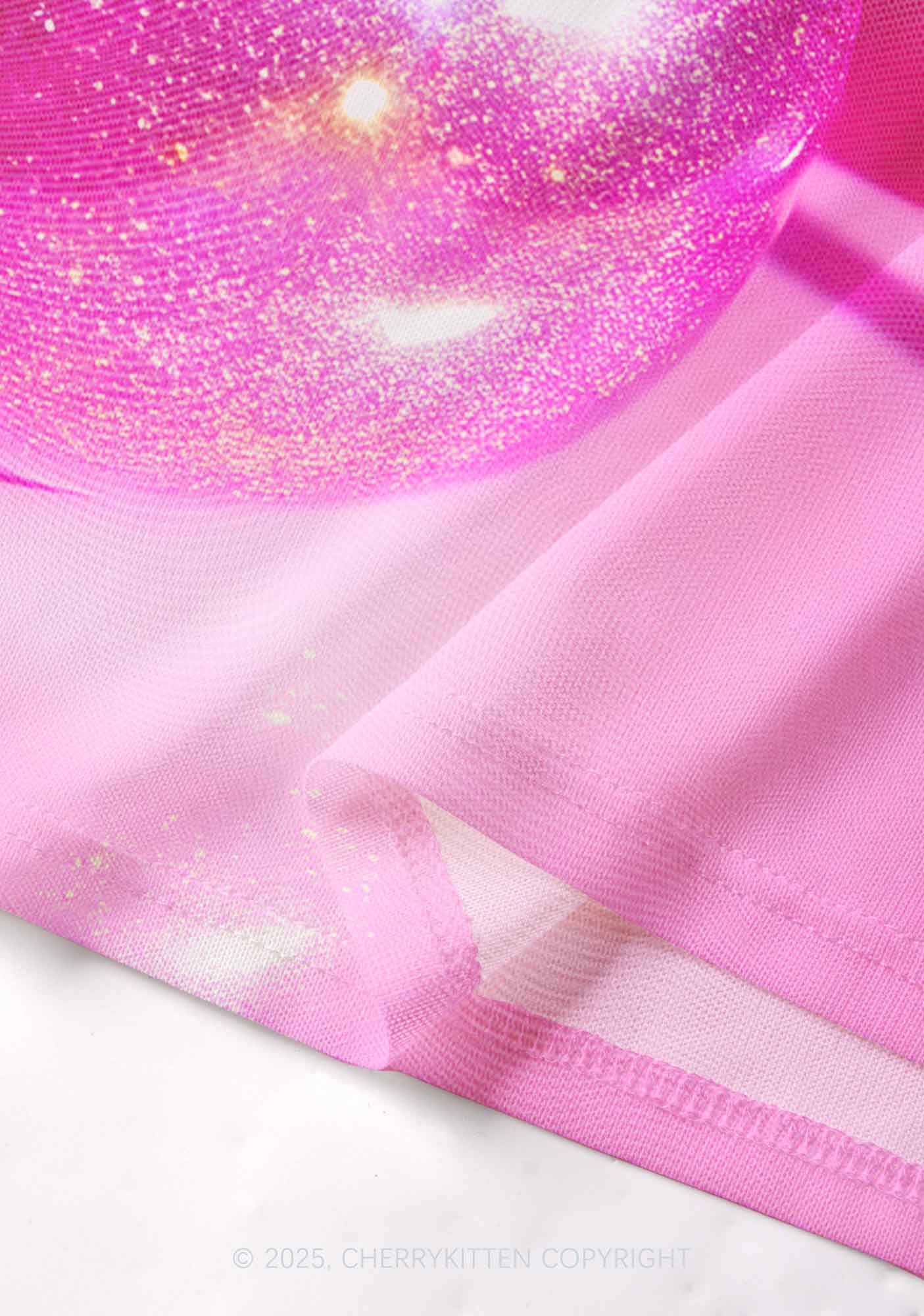 Glitter Pink Cherry Y2K Mesh Cami Tank Cherrykitten