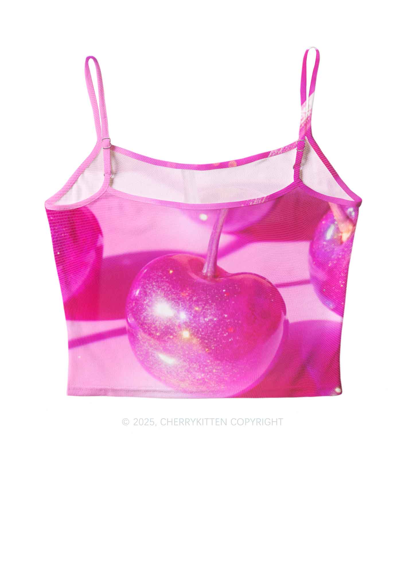Glitter Pink Cherry Y2K Mesh Cami Tank Cherrykitten