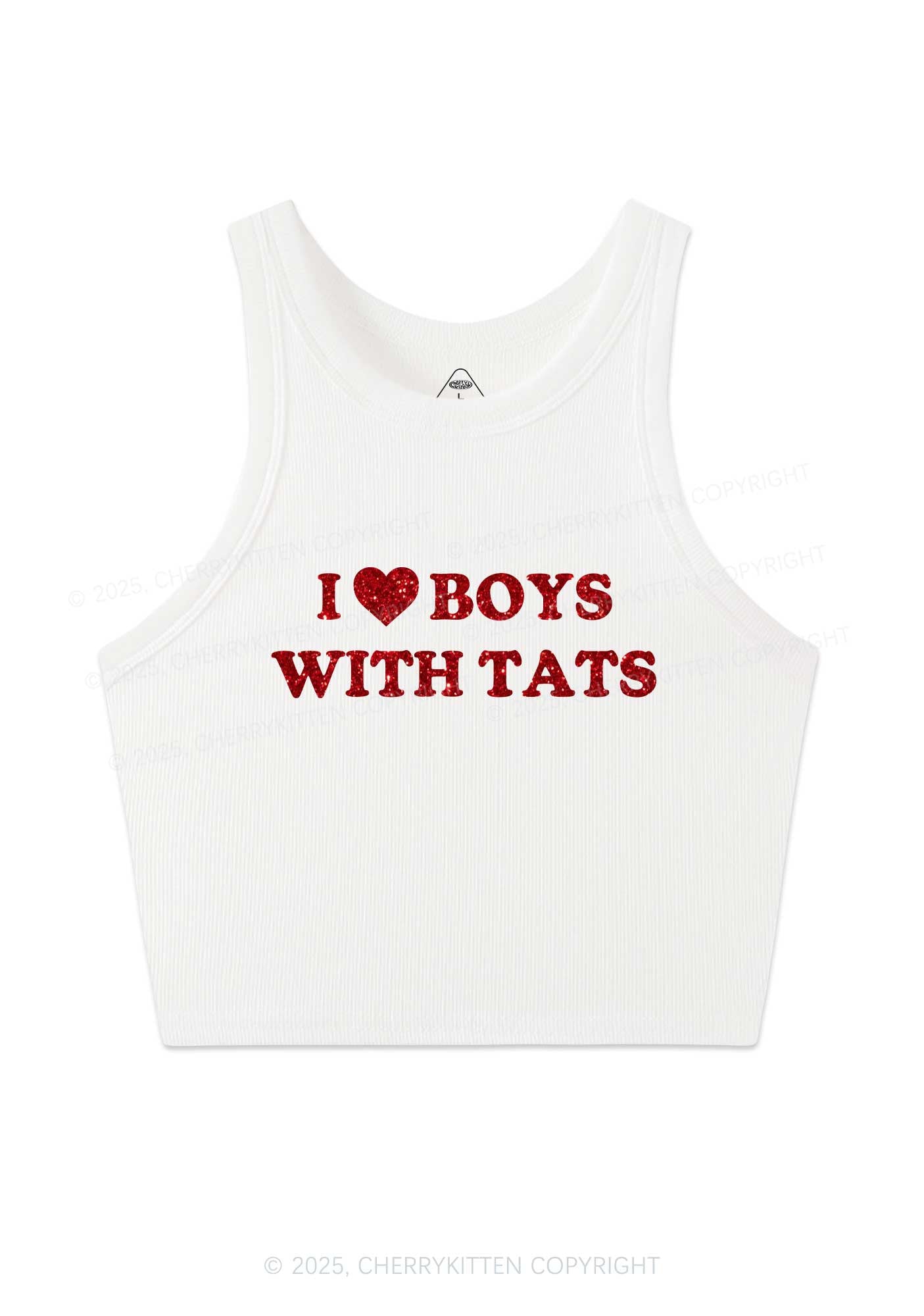 Glitter I Love Boys With Tats Y2K Crop Tank Top Cherrykitten
