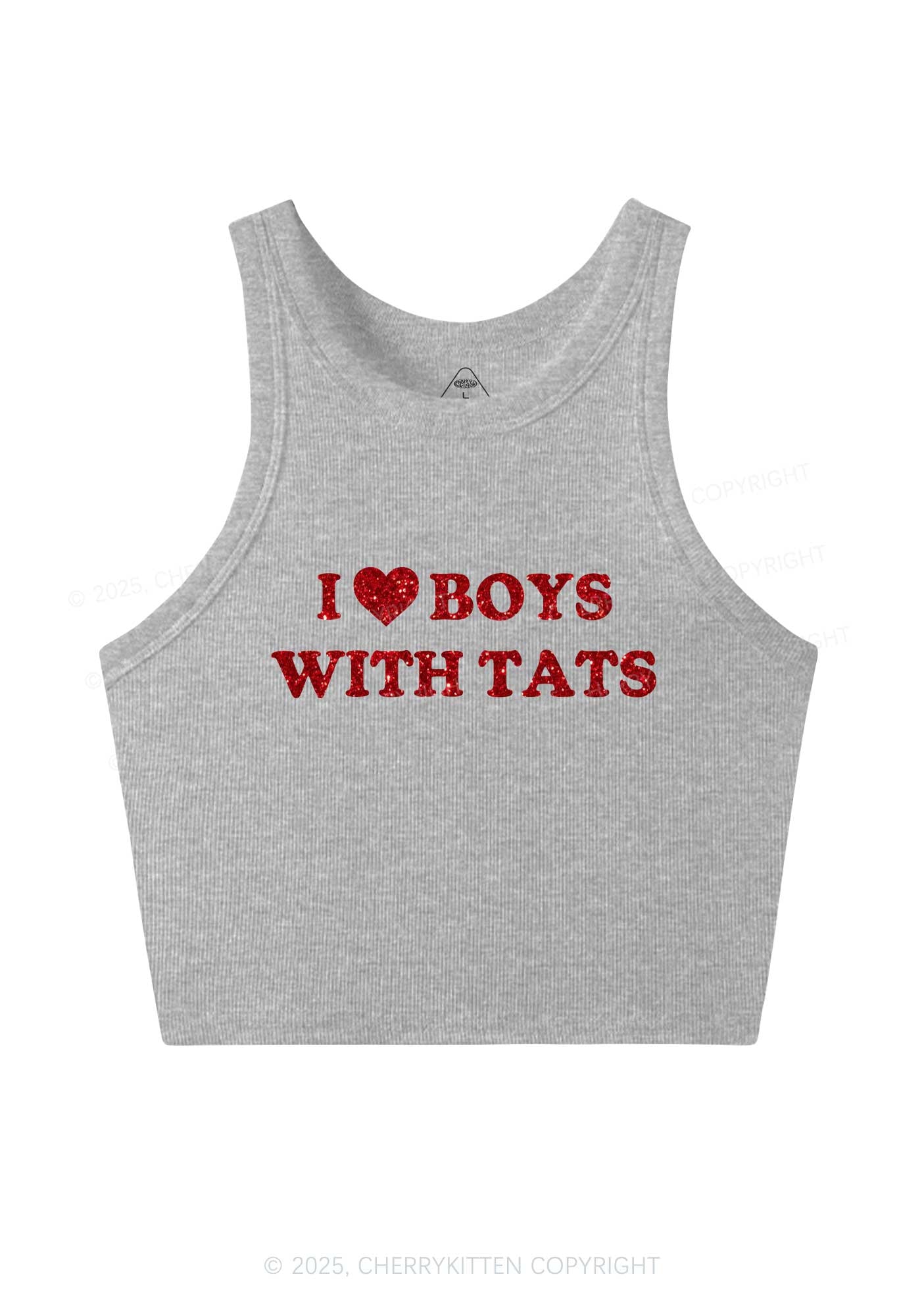 Glitter I Love Boys With Tats Y2K Crop Tank Top Cherrykitten