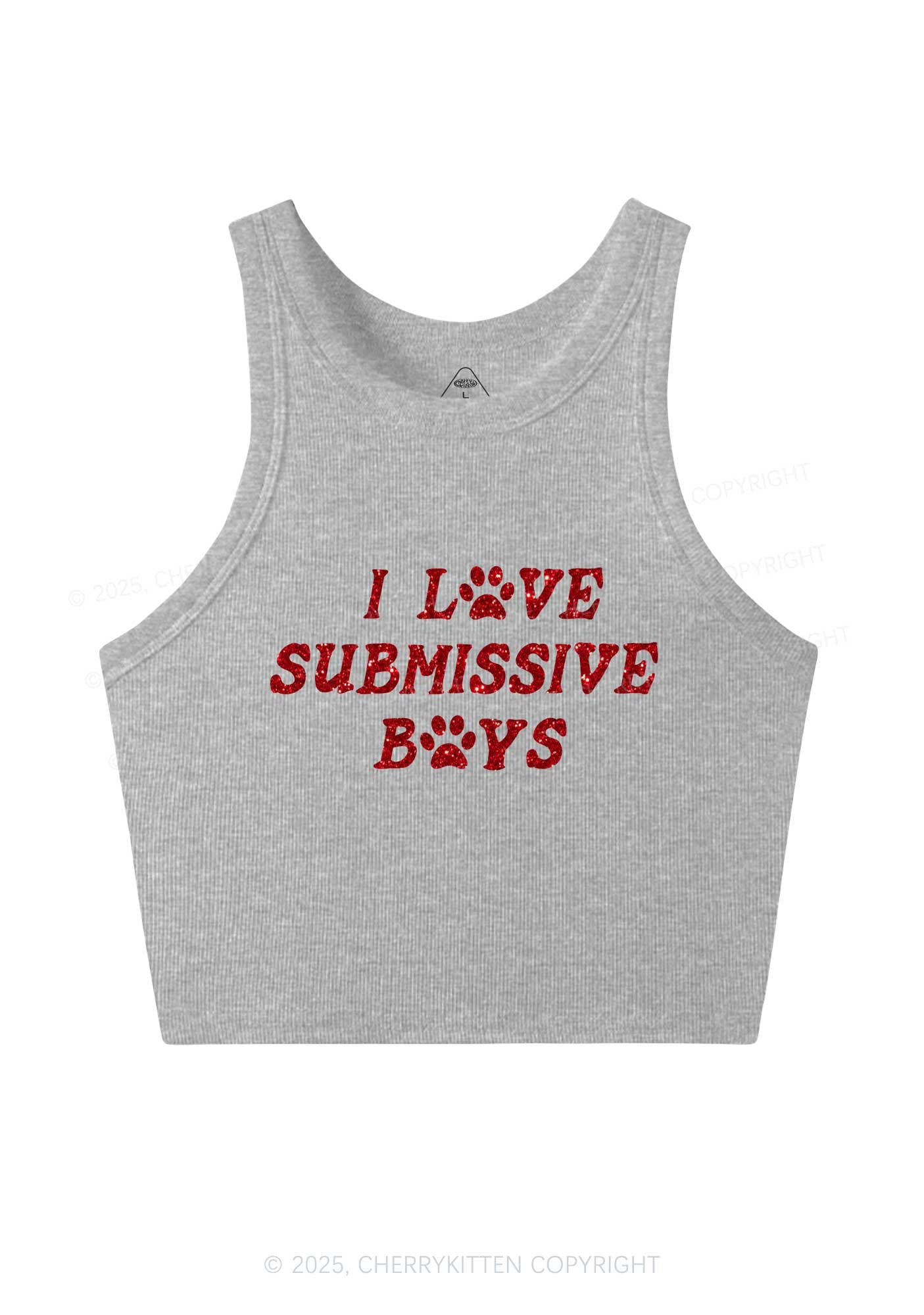 Glitter I Love S Boys Y2K Crop Tank Top Cherrykitten