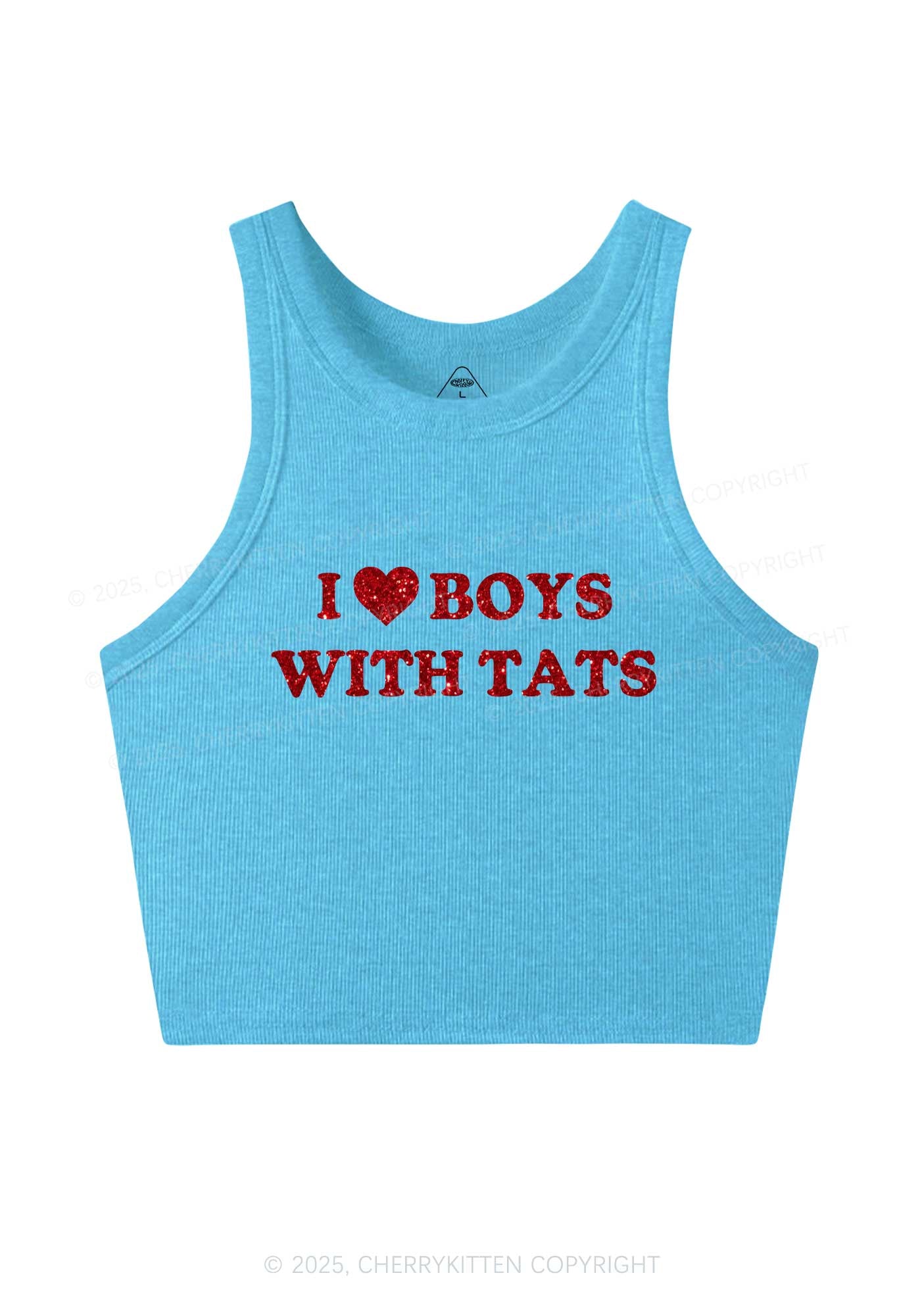 Glitter I Love Boys With Tats Y2K Crop Tank Top Cherrykitten