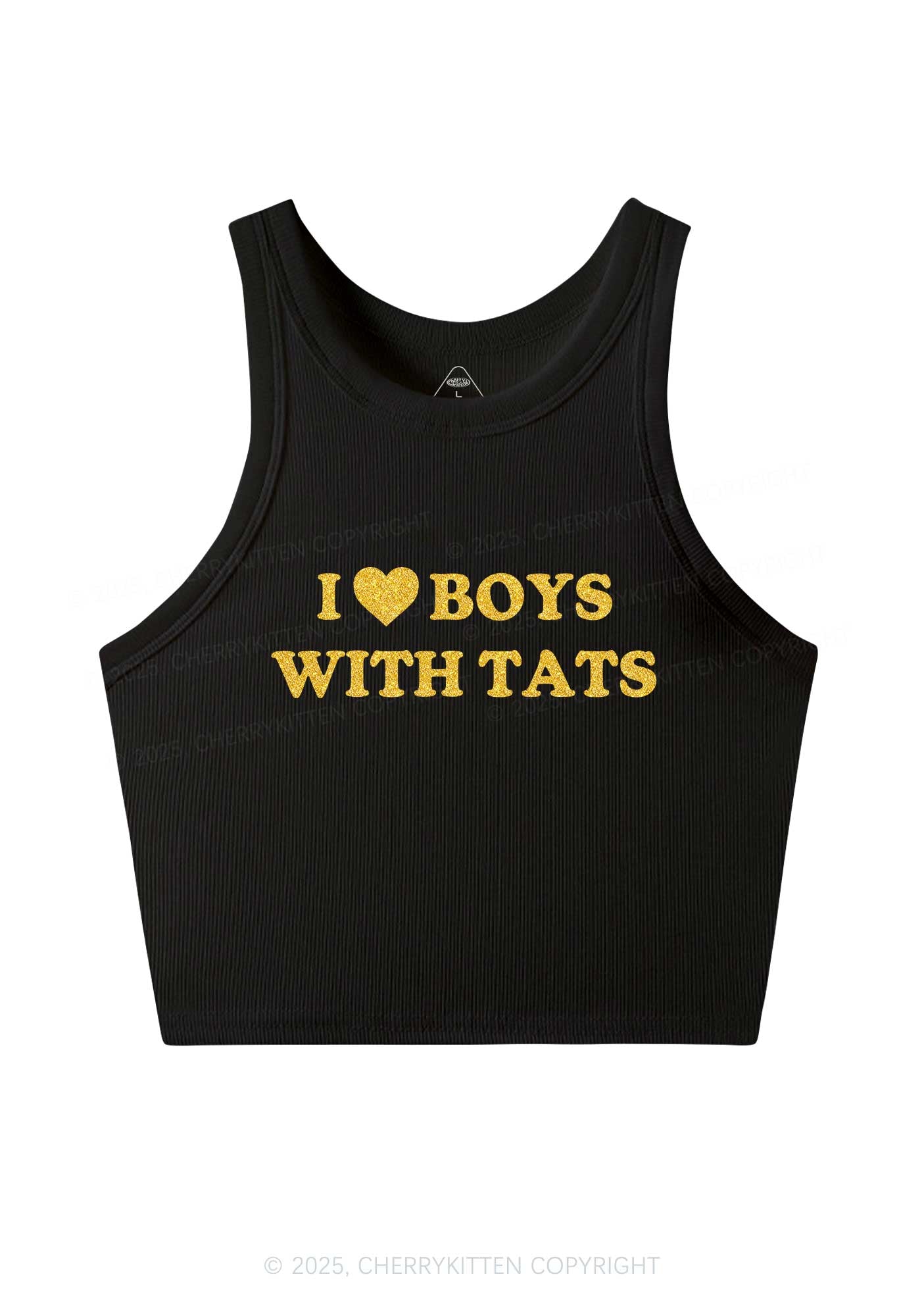 Glitter I Love Boys With Tats Y2K Crop Tank Top Cherrykitten