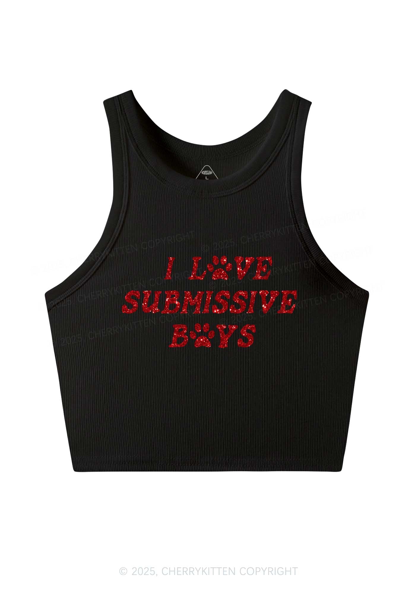 Glitter I Love S Boys Y2K Crop Tank Top Cherrykitten