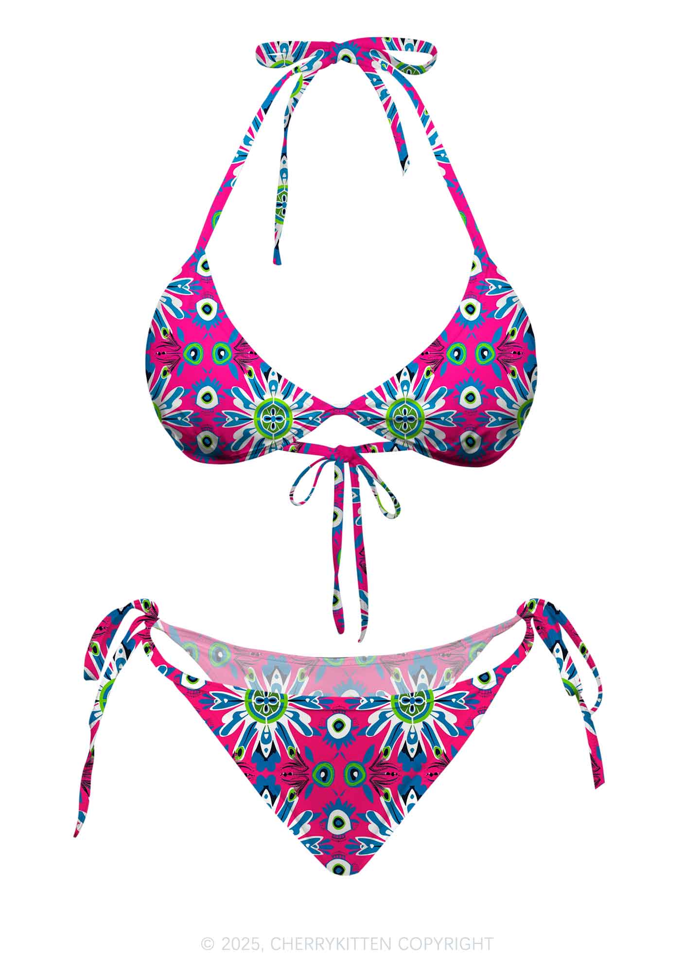 Colorful Symmetric Blooms Y2K Print Bikini Set Cherrykitten