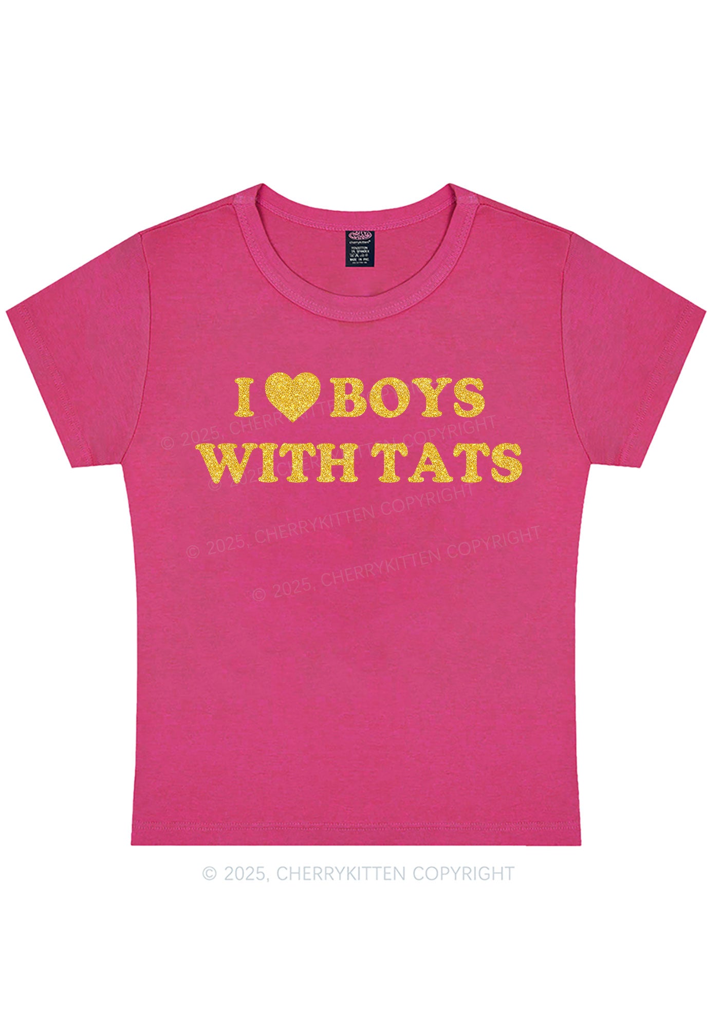 Glitter I Love Boys With Tats Y2K Baby Tee Cherrykitten