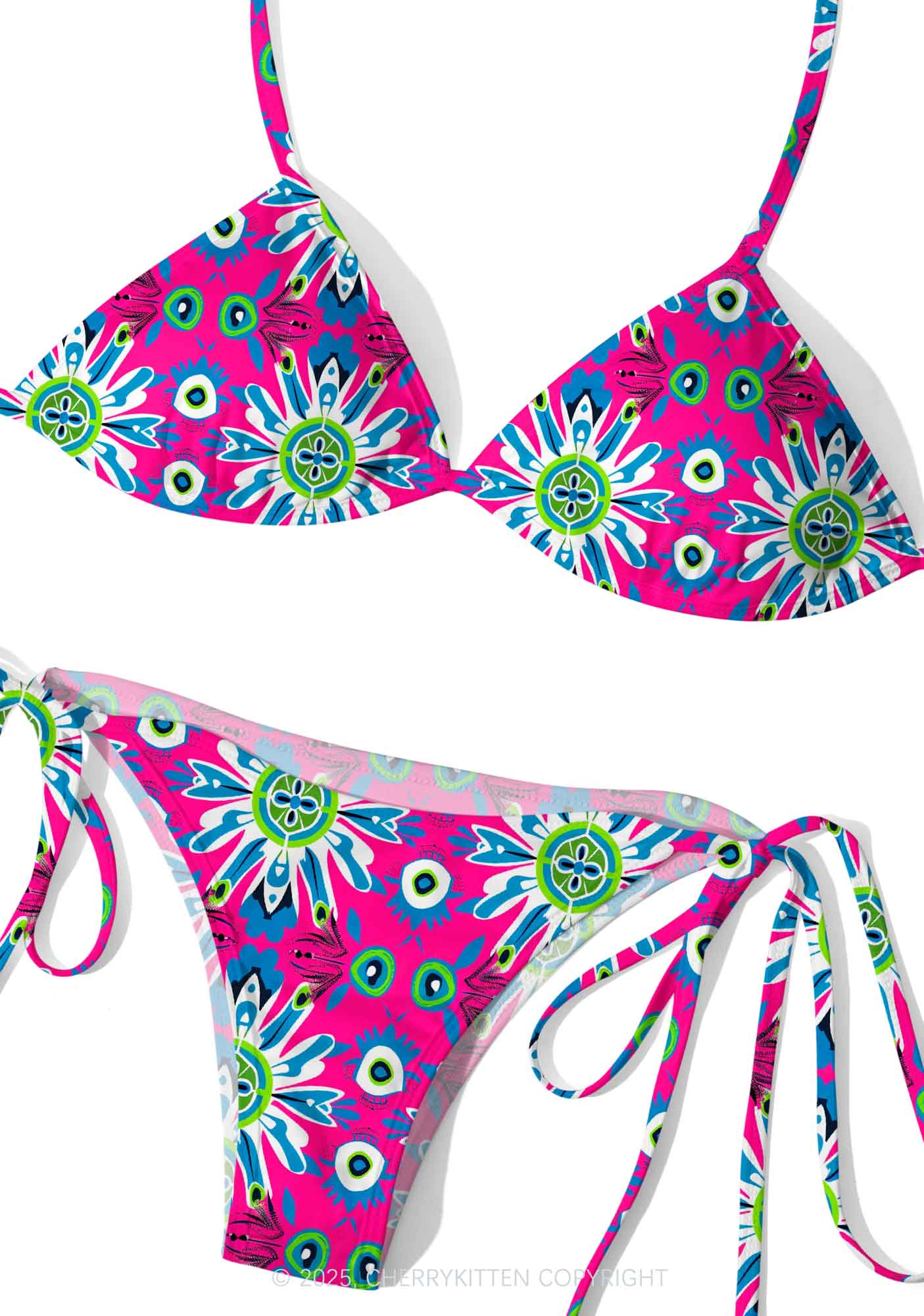 Colorful Symmetric Blooms Y2K Print Bikini Set Cherrykitten