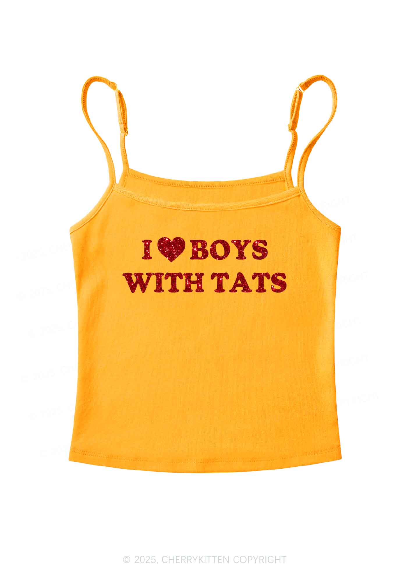 Glitter I Love Boys With Tats Y2K Spaghetti Strap Cami Cherrykitten