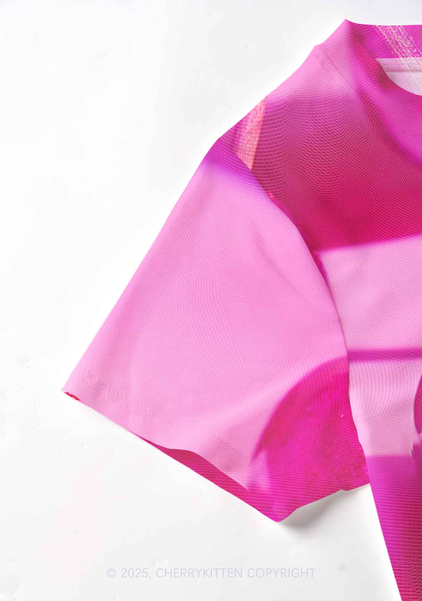 Glitter Pink Cherry Y2K Mesh Crop Top Cherrykitten