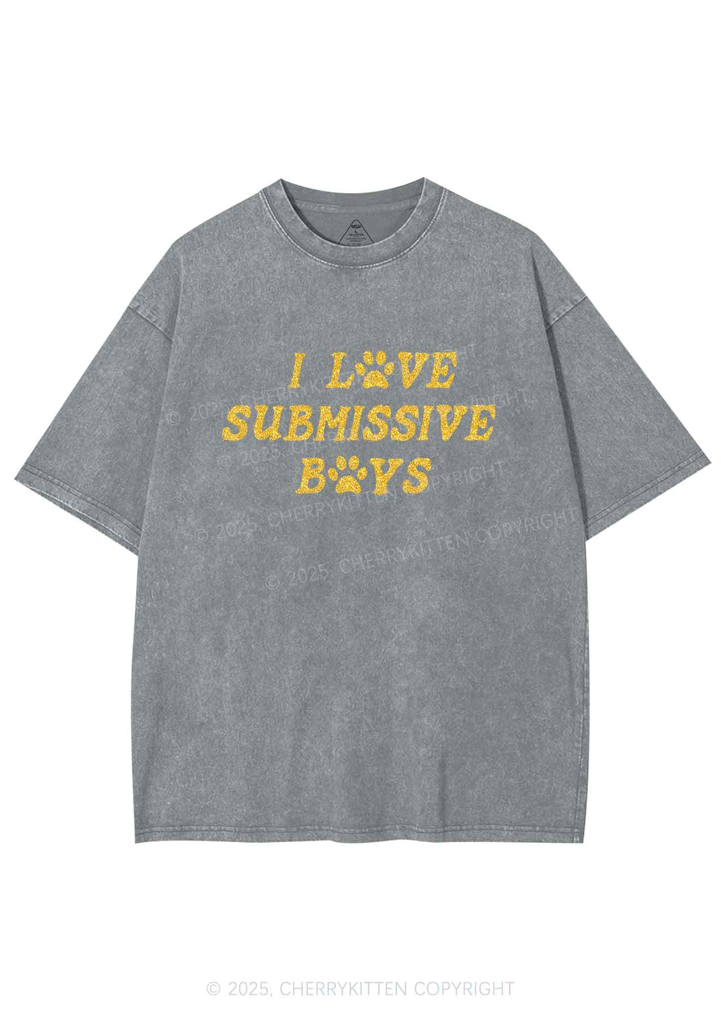 Glitter I Love S Boys Y2K Shirts Washed Tee Cherrykitten