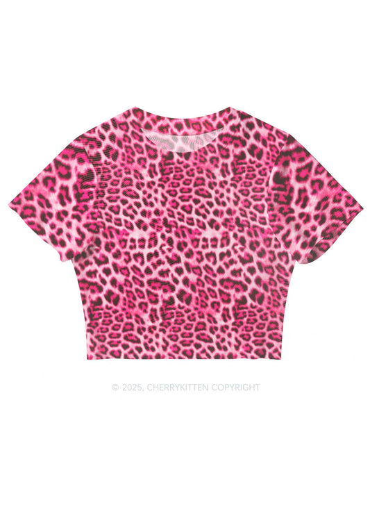 Pink Leopard Y2K Mesh Crop Top Cherrykitten