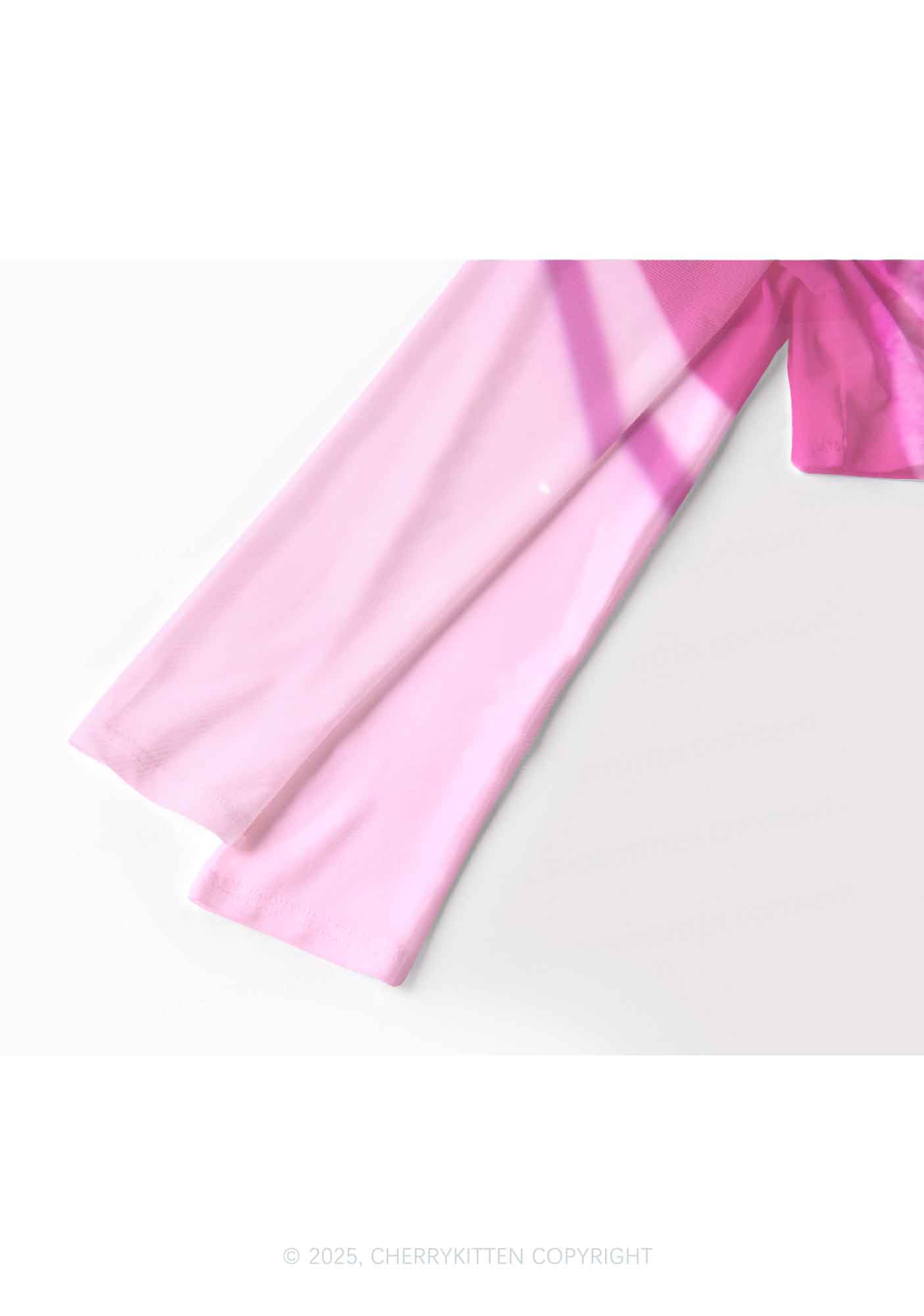 Glitter Pink Cherry Y2K Mesh Long Sleeve Crop Top Cherrykitten
