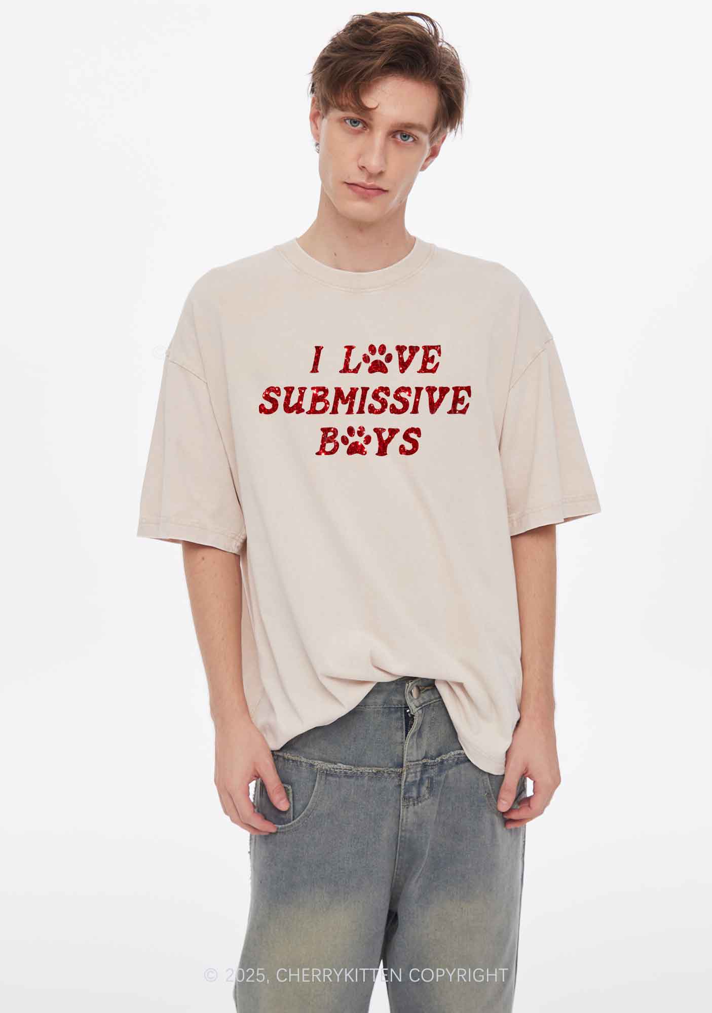 Glitter I Love S Boys Y2K Shirts Washed Tee Cherrykitten