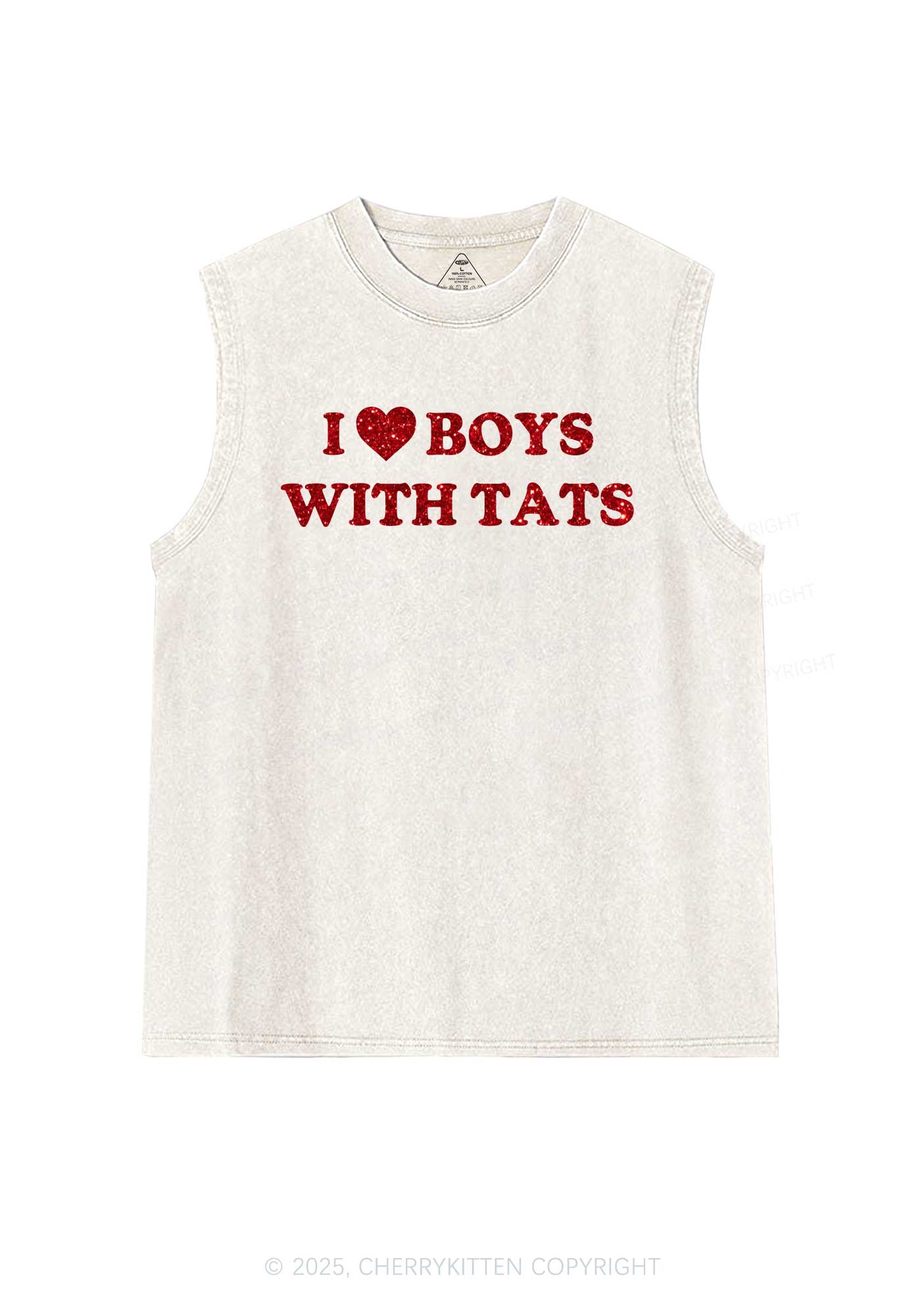 Glitter I Love Boys With Tats Y2K Washed Muscle Tank Cherrykitten
