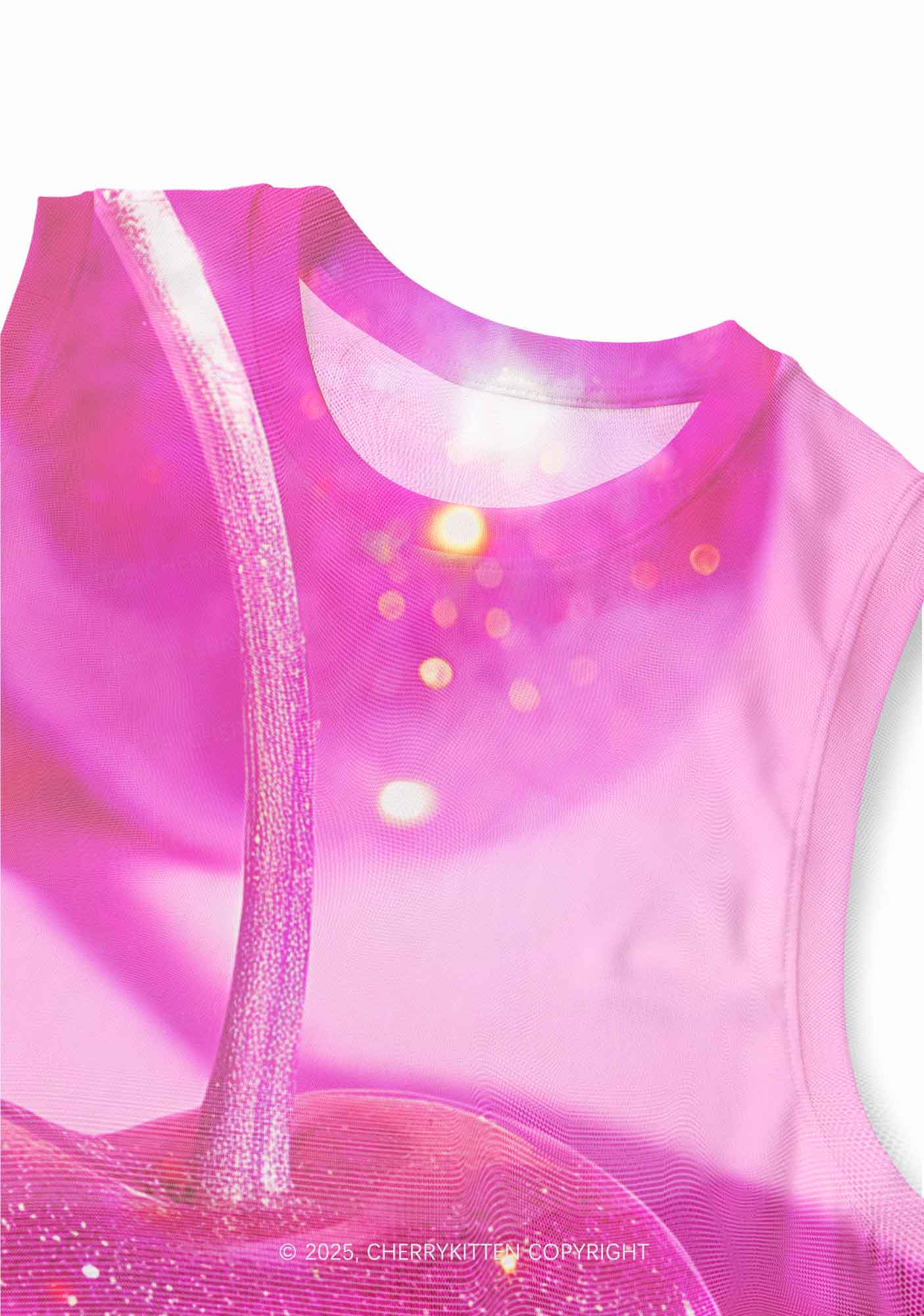 Glitter Pink Cherry Y2K Mesh Muscle Tank Cherrykitten