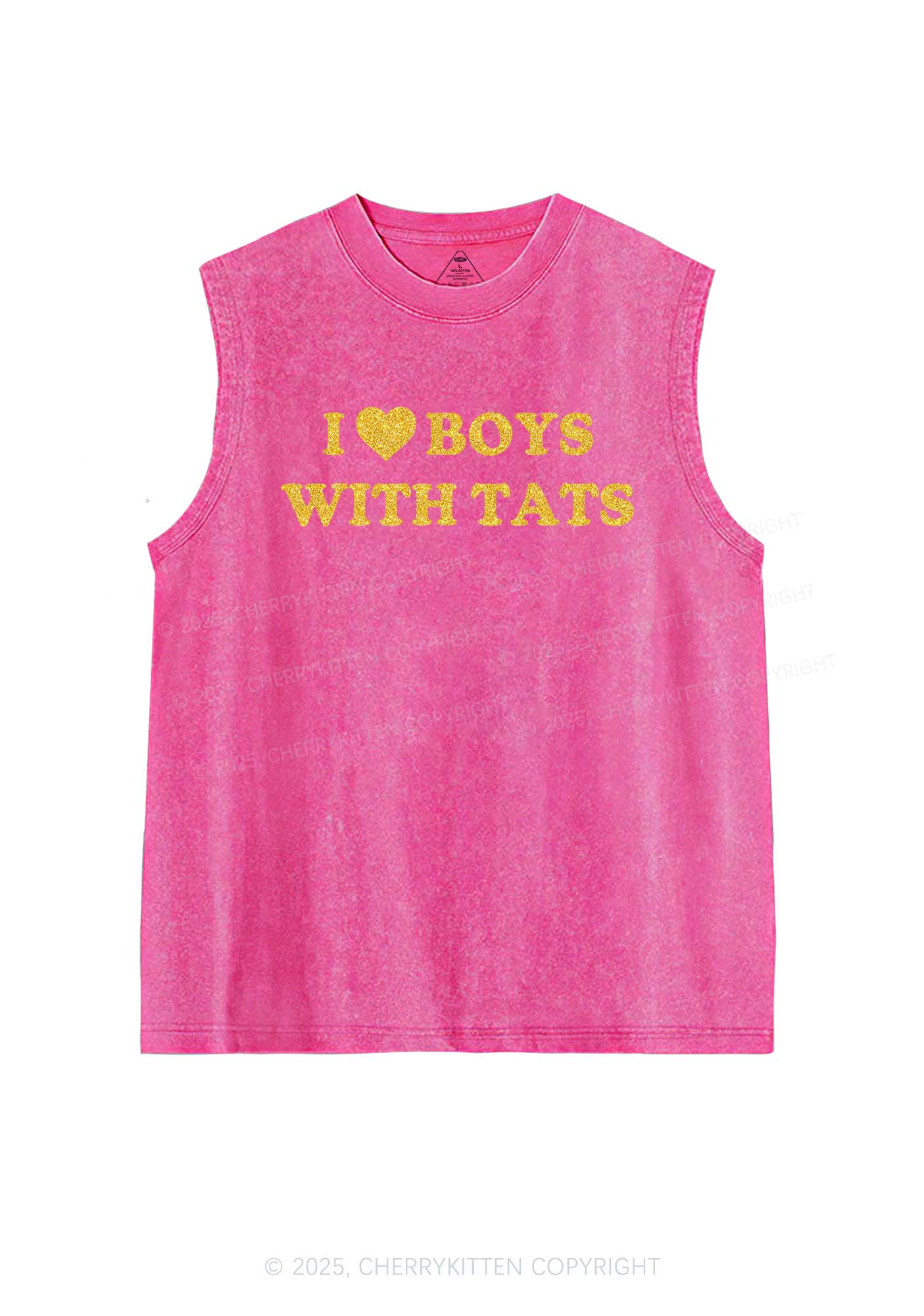 Glitter I Love Boys With Tats Y2K Washed Muscle Tank Cherrykitten