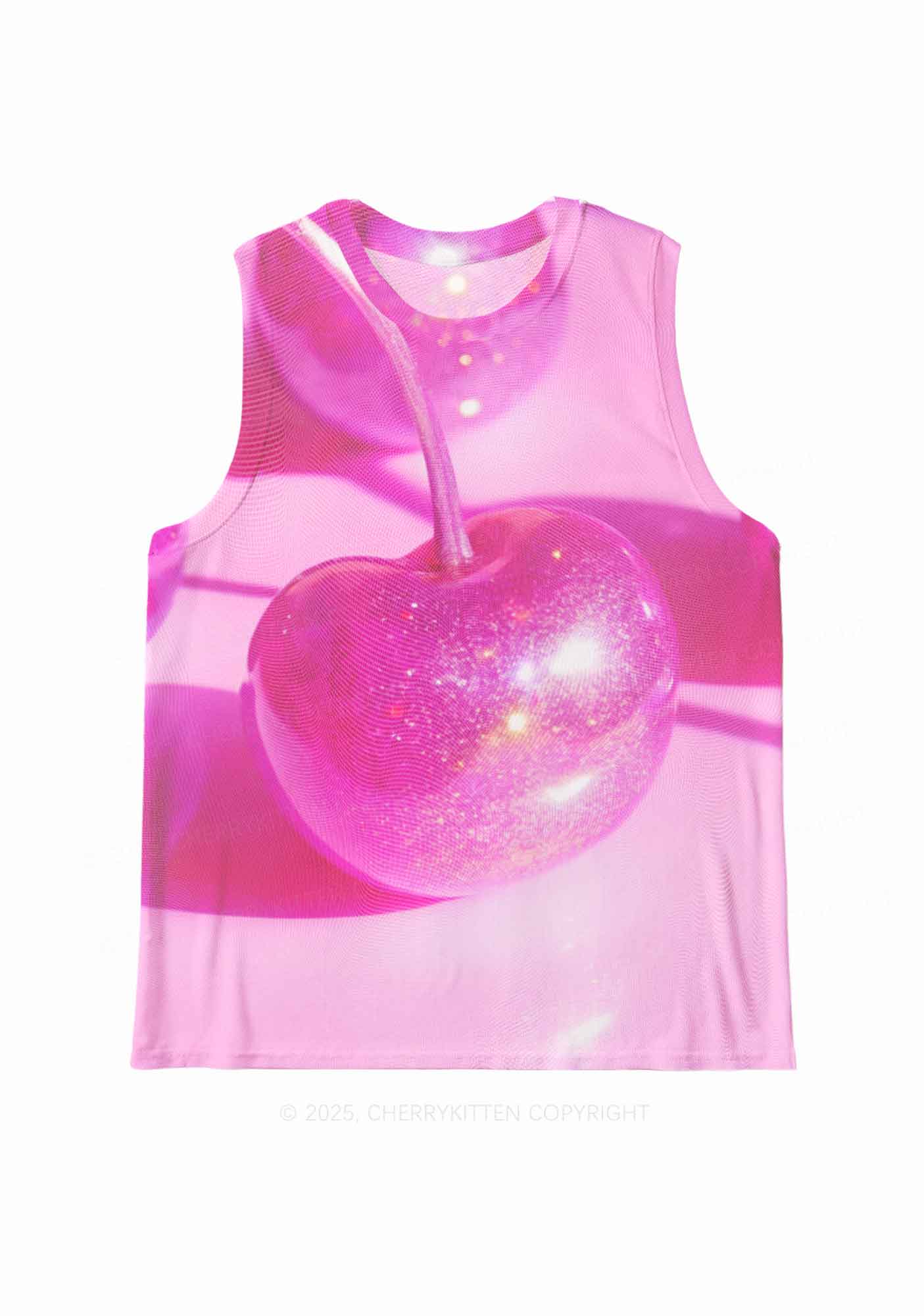 Glitter Pink Cherry Y2K Mesh Muscle Tank Cherrykitten