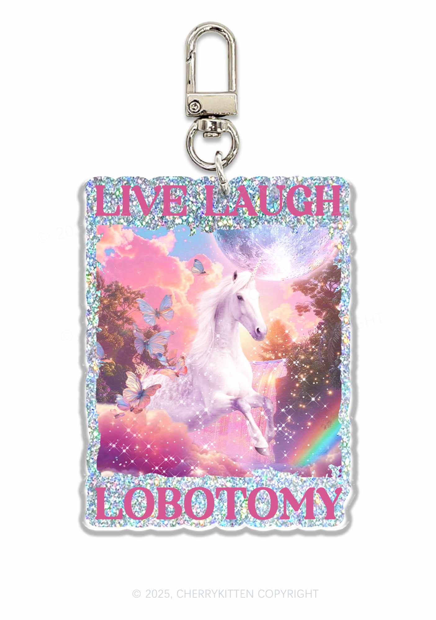 Live Laugh Lobotomy Unicorn 1Pc Y2K Glitter Keychain Cherrykitten