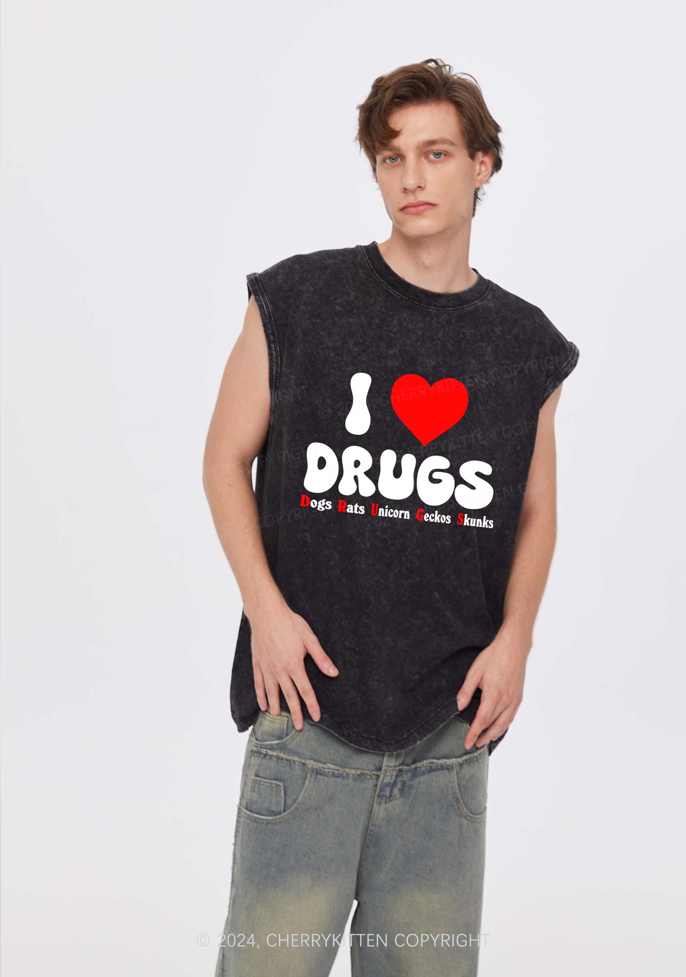 I Love Drxgs Y2K Washed Tank Cherrykitten