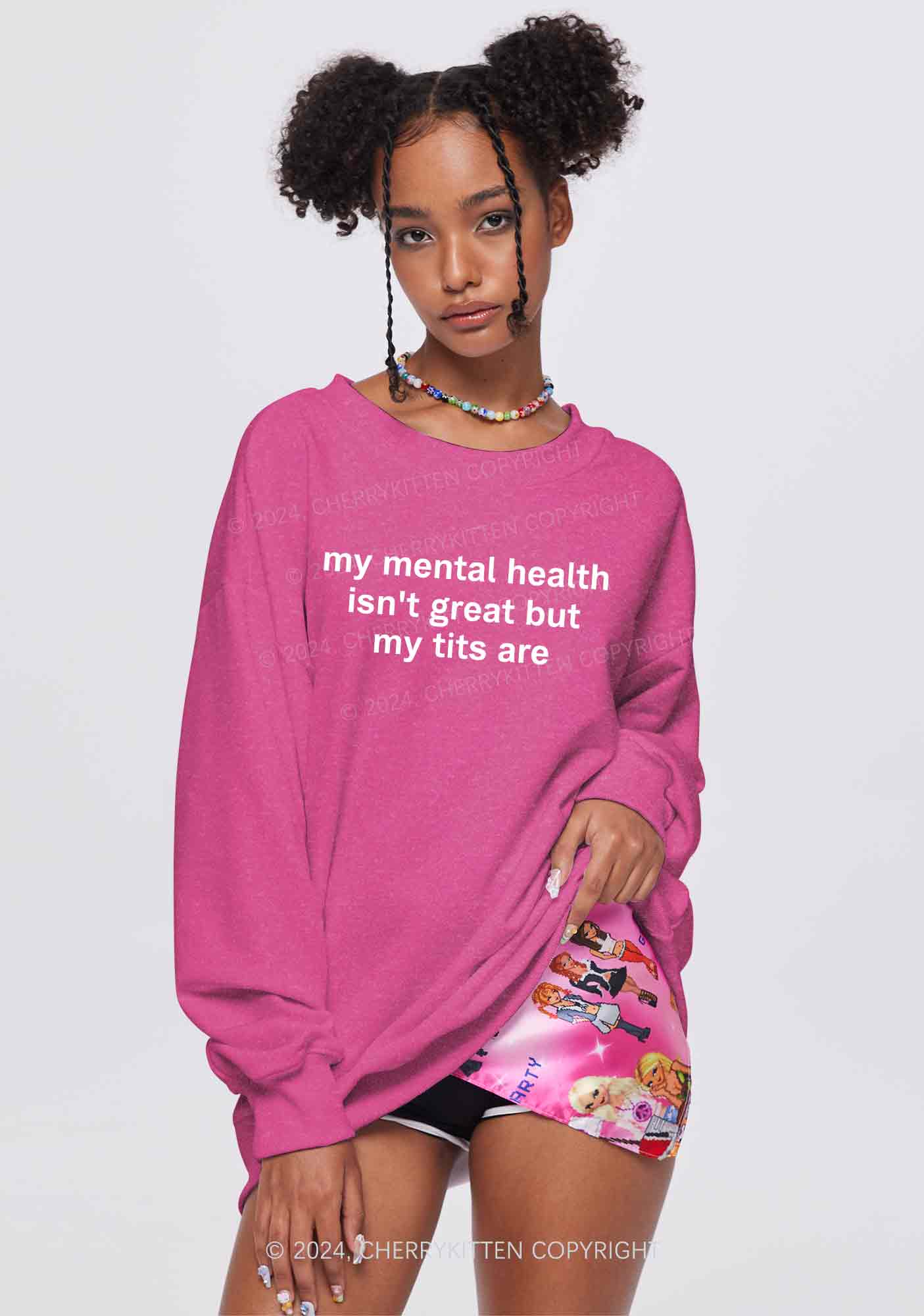 My Mental Health Isn't Great Y2K Washed Sweatshirts Cherrykitten