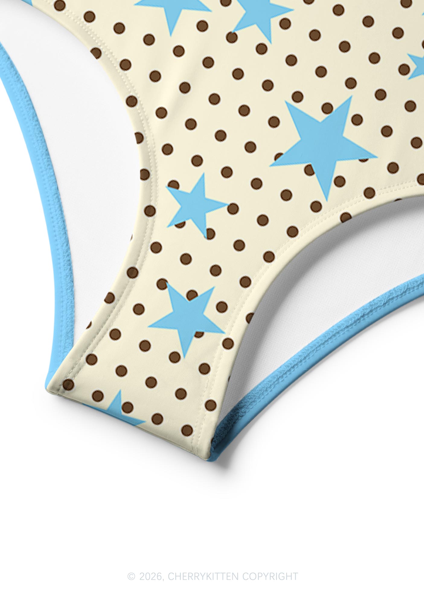 Brown Dots Blue Star Y2K Print Bikini Set Cherrykitten
