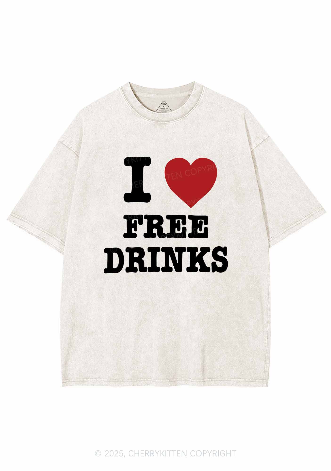 I Love Free Drinks Y2K Shirts Washed Tee Cherrykitten