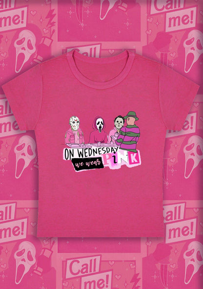 Halloween On Wednesday We Wear Pink Y2K Baby Tee