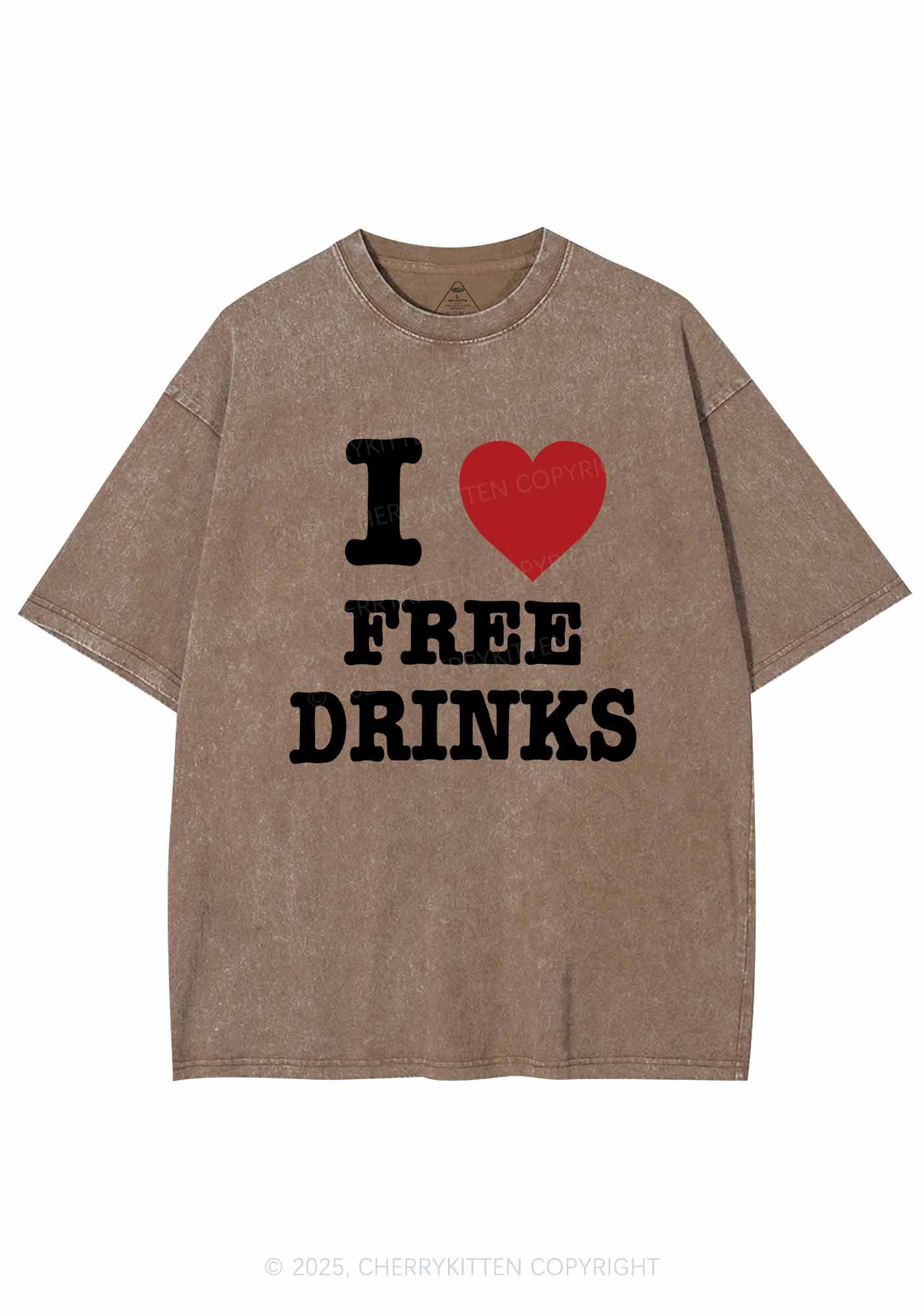I Love Free Drinks Y2K Shirts Washed Tee Cherrykitten