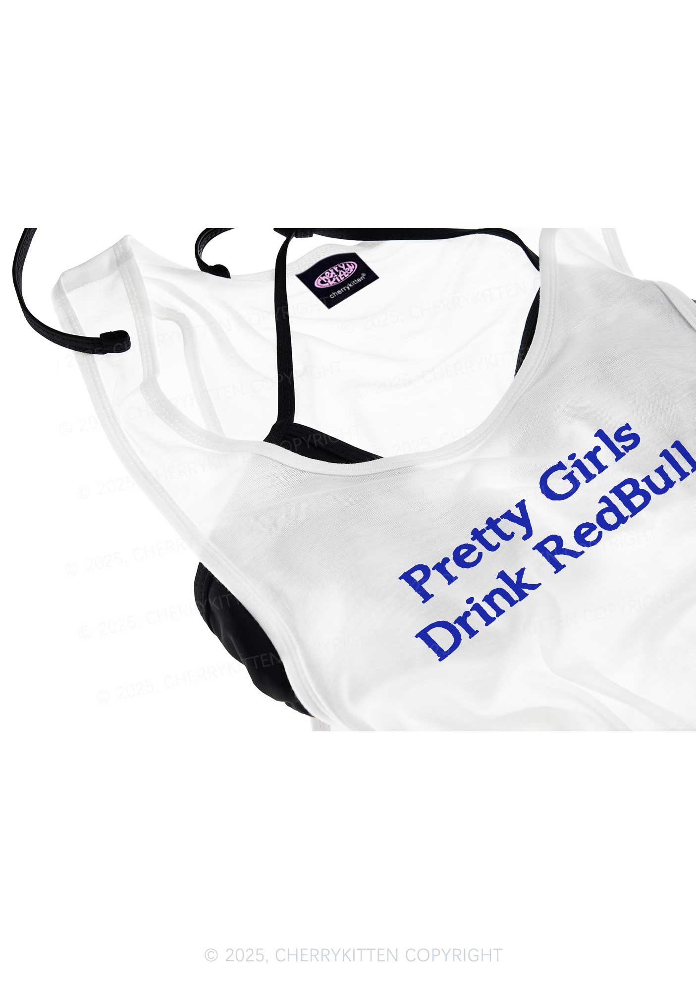 Pretty Girls Drink Redbull Y2K Sheer Boyfriend Tank Cherrykitten