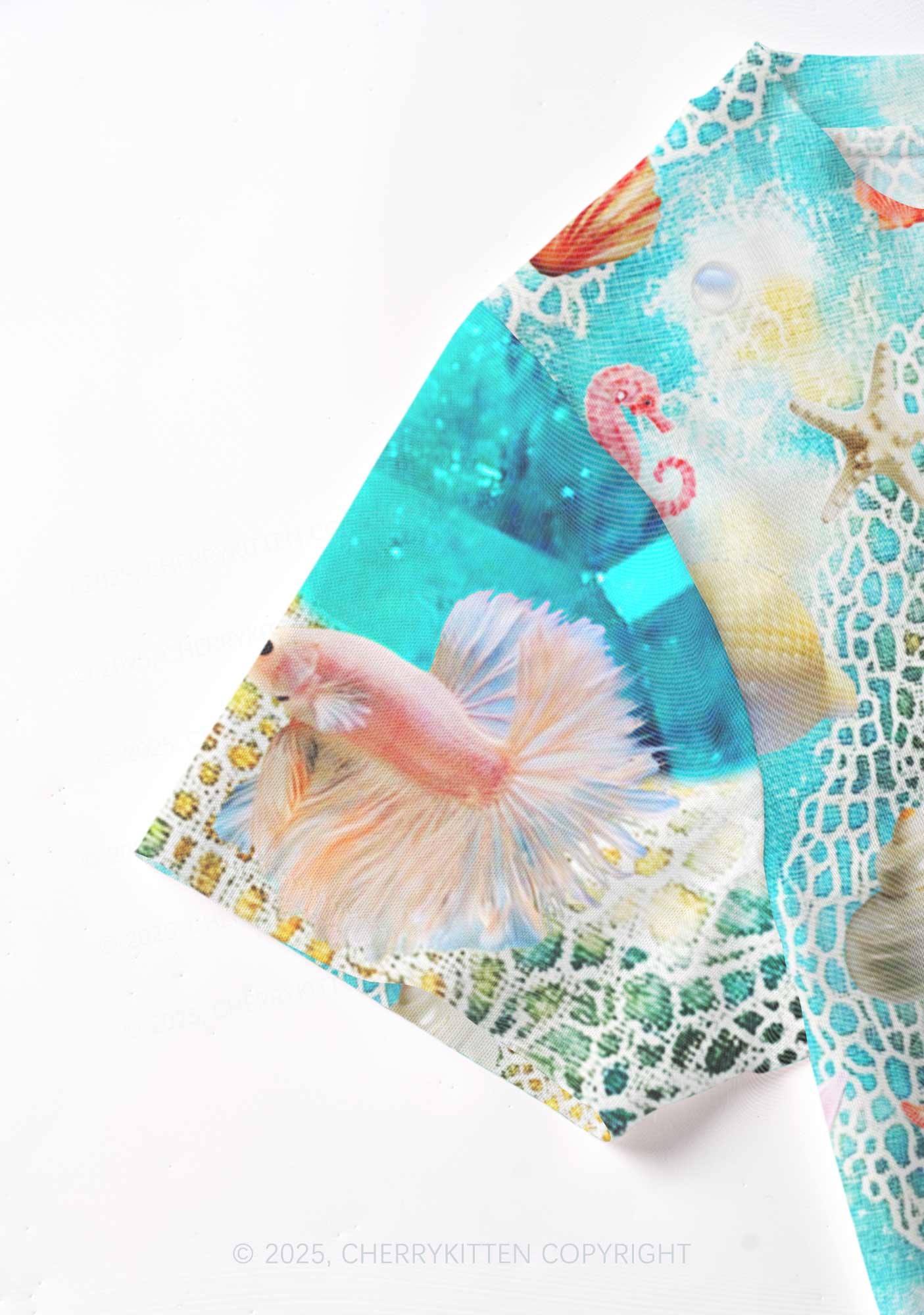 Seashell Fantasy Y2K Mesh Crop Top Cherrykitten