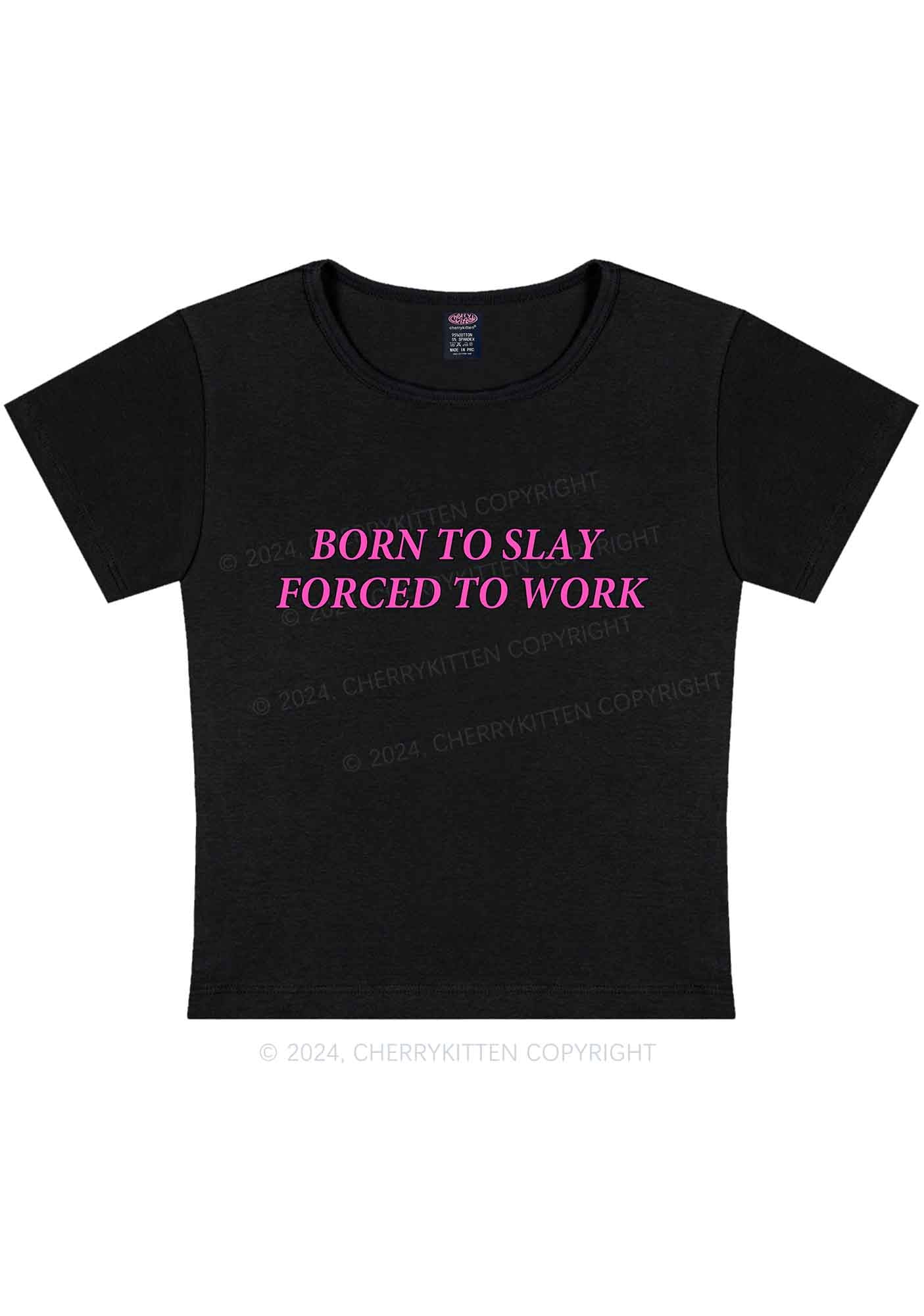 Curvy Forced To Work Y2K Baby Tee Cherrykitten
