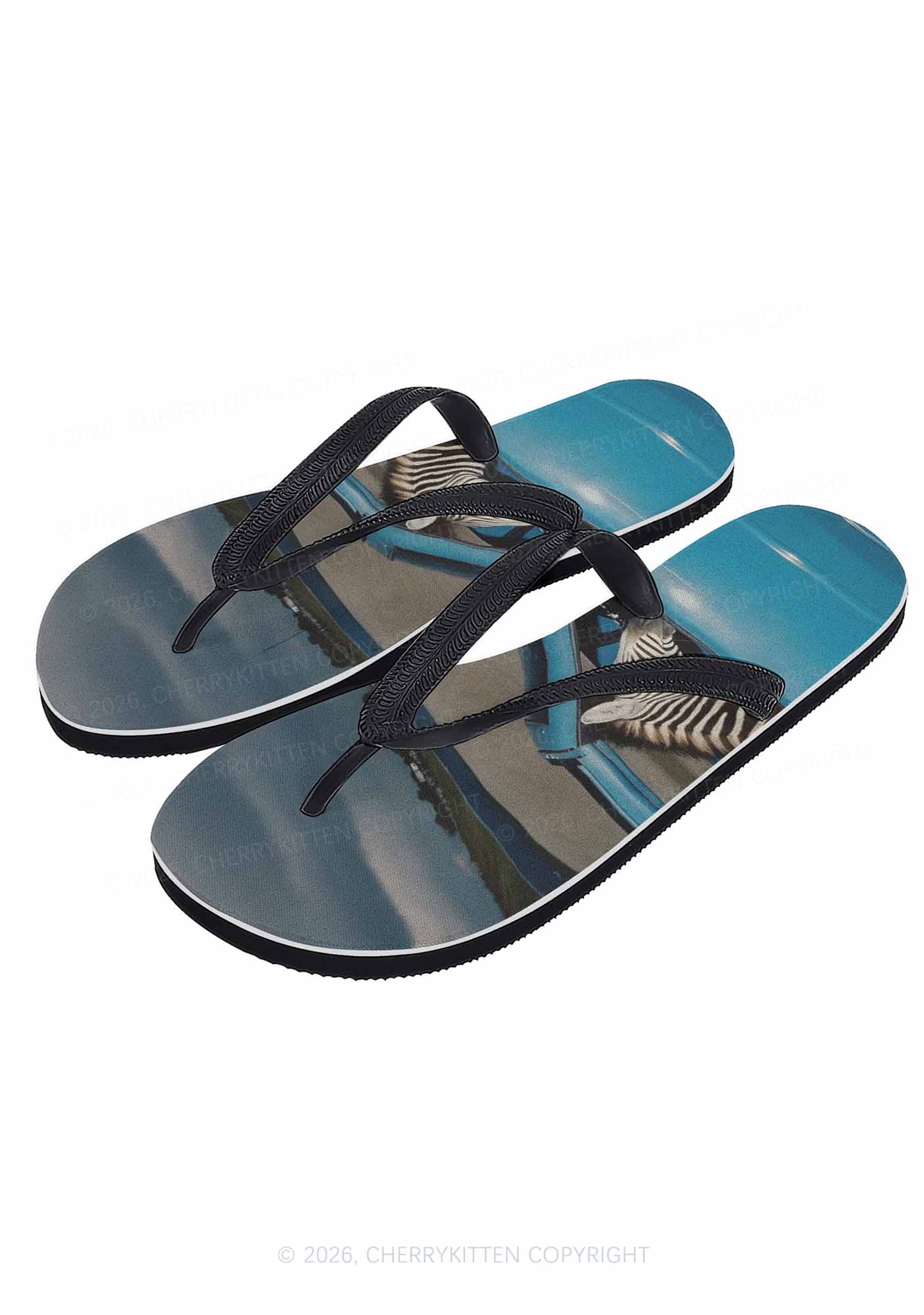 Zebra Driver Y2K Print Flip Flops Cherrykitten